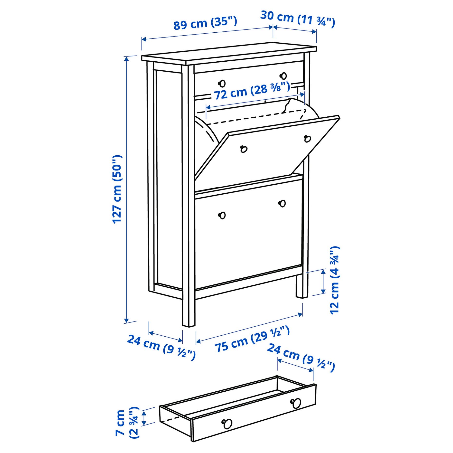 HEMNES, shoe cabinet with 2 compartments, 201.695.59