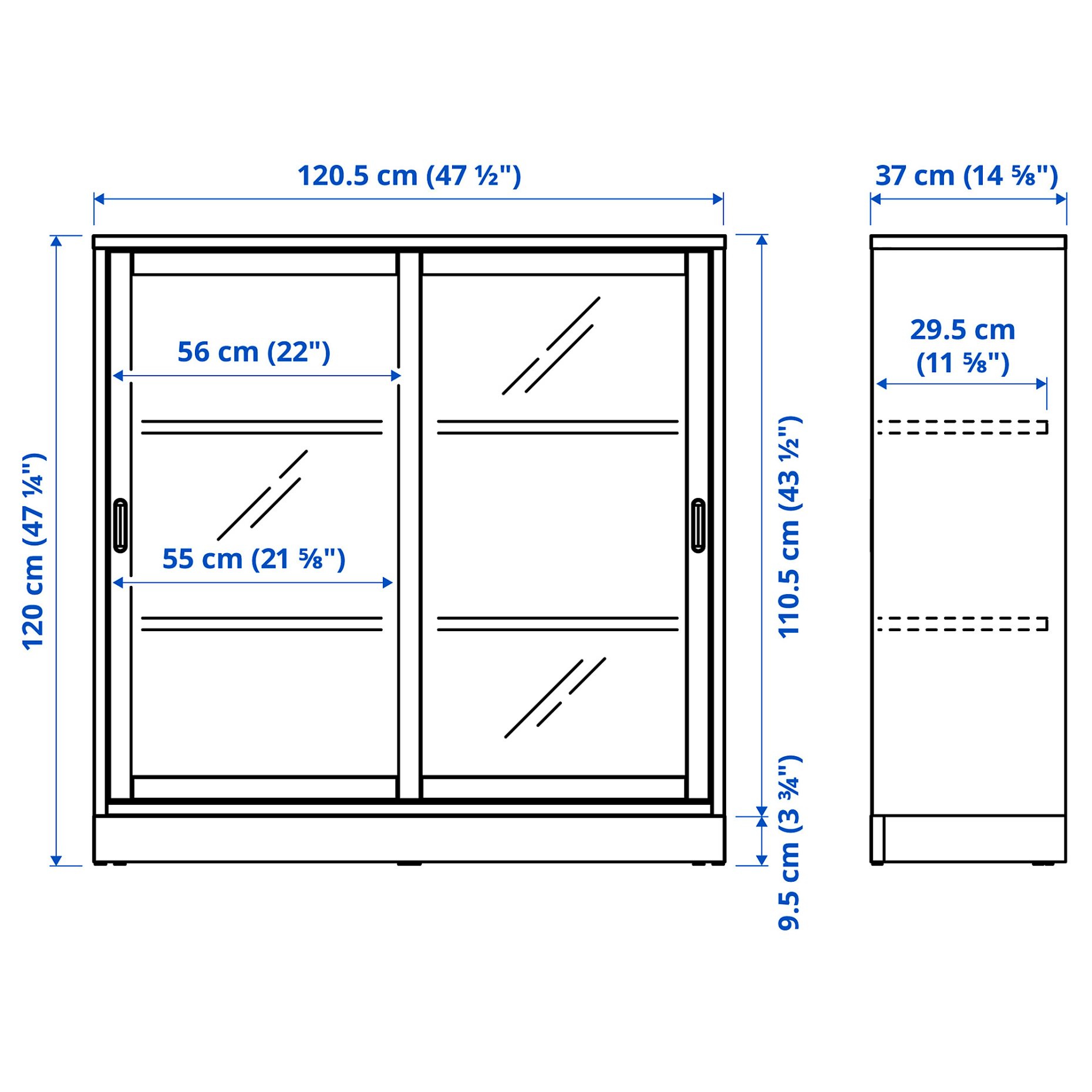 TONSTAD, cabinet with sliding glass doors, 121x37x120 cm, 204.892.78