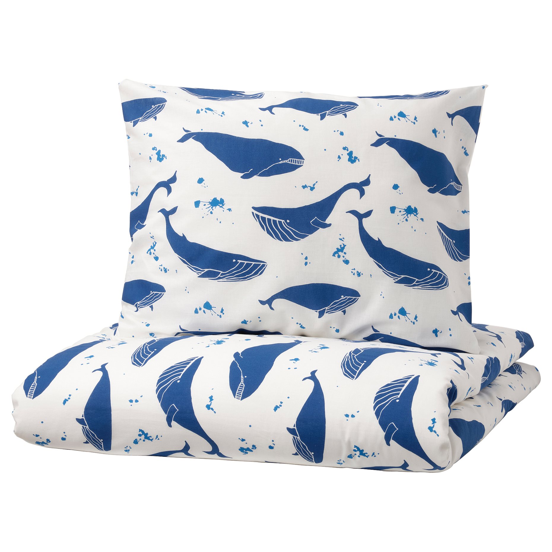 BLÅVINGAD, duvet cover and pillowcase/whale pattern, 150x200/50x60 cm, 205.211.03