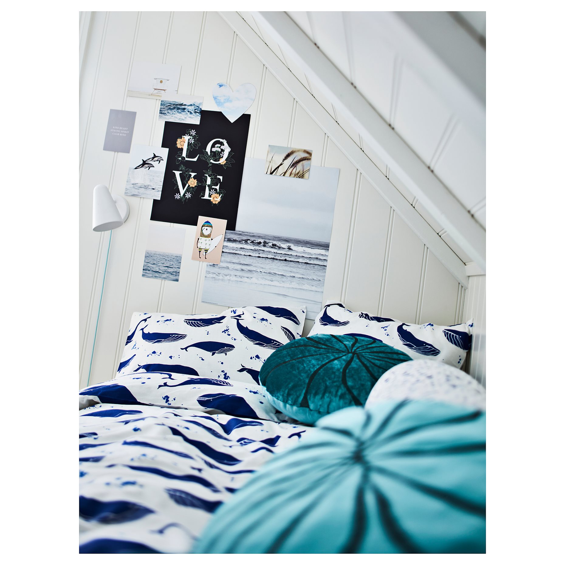 BLÅVINGAD, duvet cover and pillowcase/whale pattern, 150x200/50x60 cm, 205.211.03