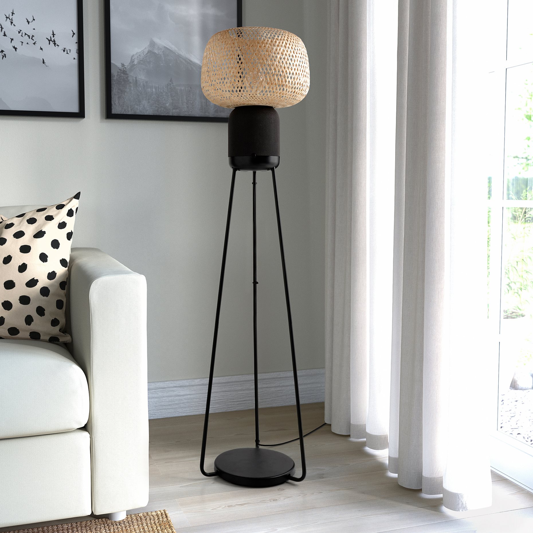 SYMFONISK, floor lamp with WiFi speaker/smart, 205.282.89