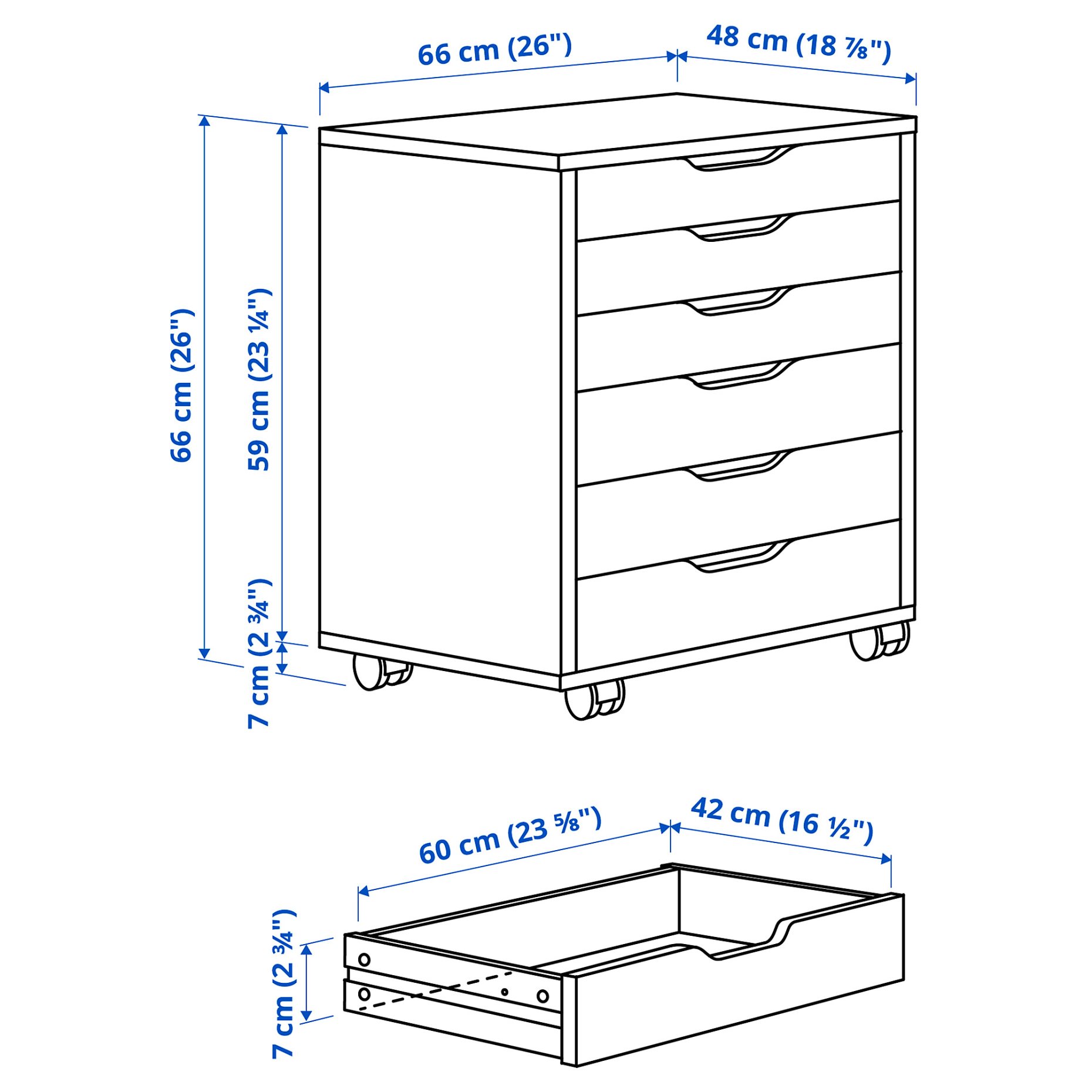 ALEX, drawer unit on castors, 67x66 cm, 205.888.91