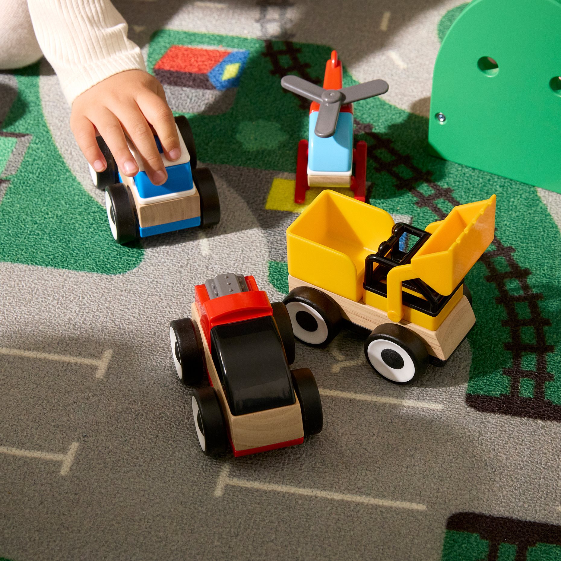 LILLABO, 3-piece vehicle set/excavator/police car/race car, 205.993.47