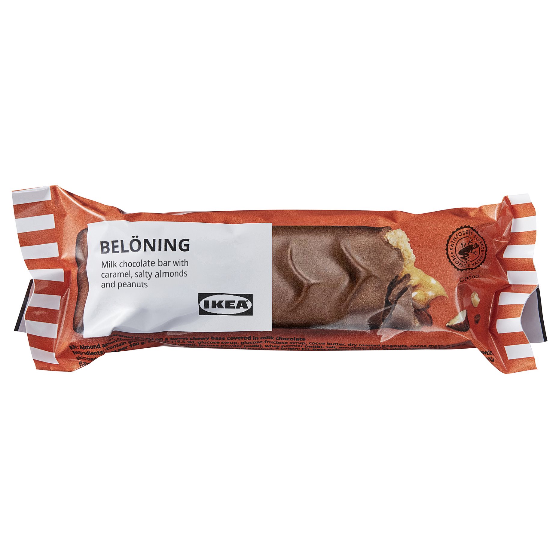 BELONING, milk chocolate bar with caramel and salty almond filling and peanut/RAC certified 45 g, 206.028.11