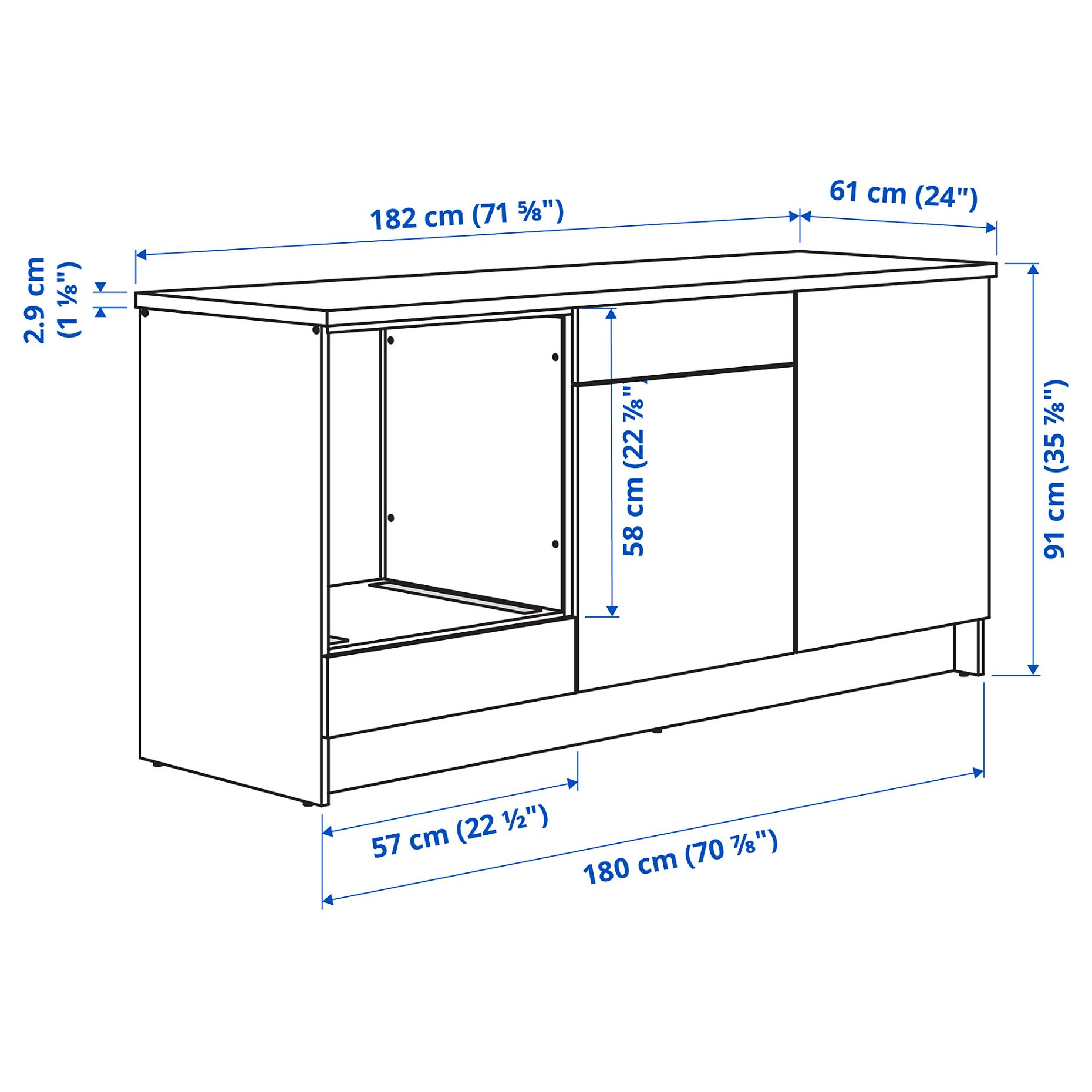 KNOXHULT, base cabinet with doors and drawer, 180 cm, 206.039.81