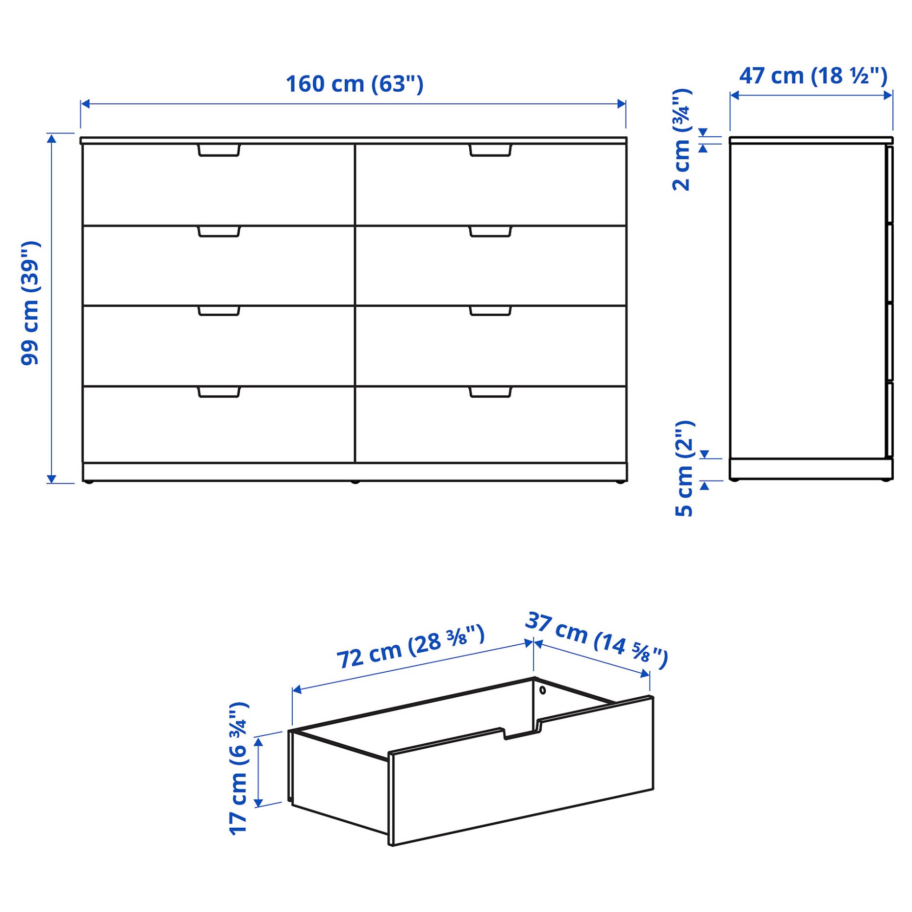 NORDLI, συρταριέρα με 8 συρτάρια, 160X99 cm, 292.395.05