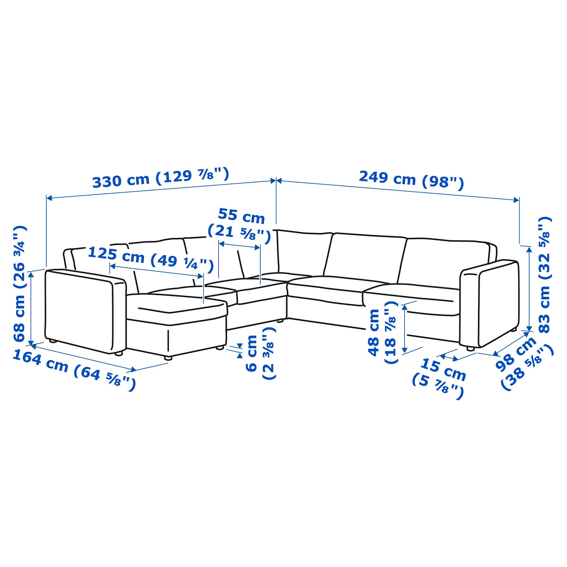 VIMLE, corner sofa, 5-seat with chaise longue, 293.996.93