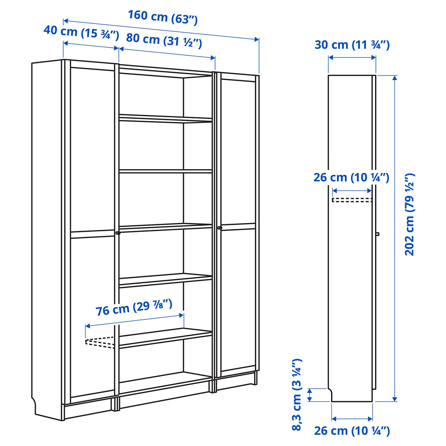 BILLY/OXBERG, bookcase combination with glass doors, 160x202 cm, 294.835.40