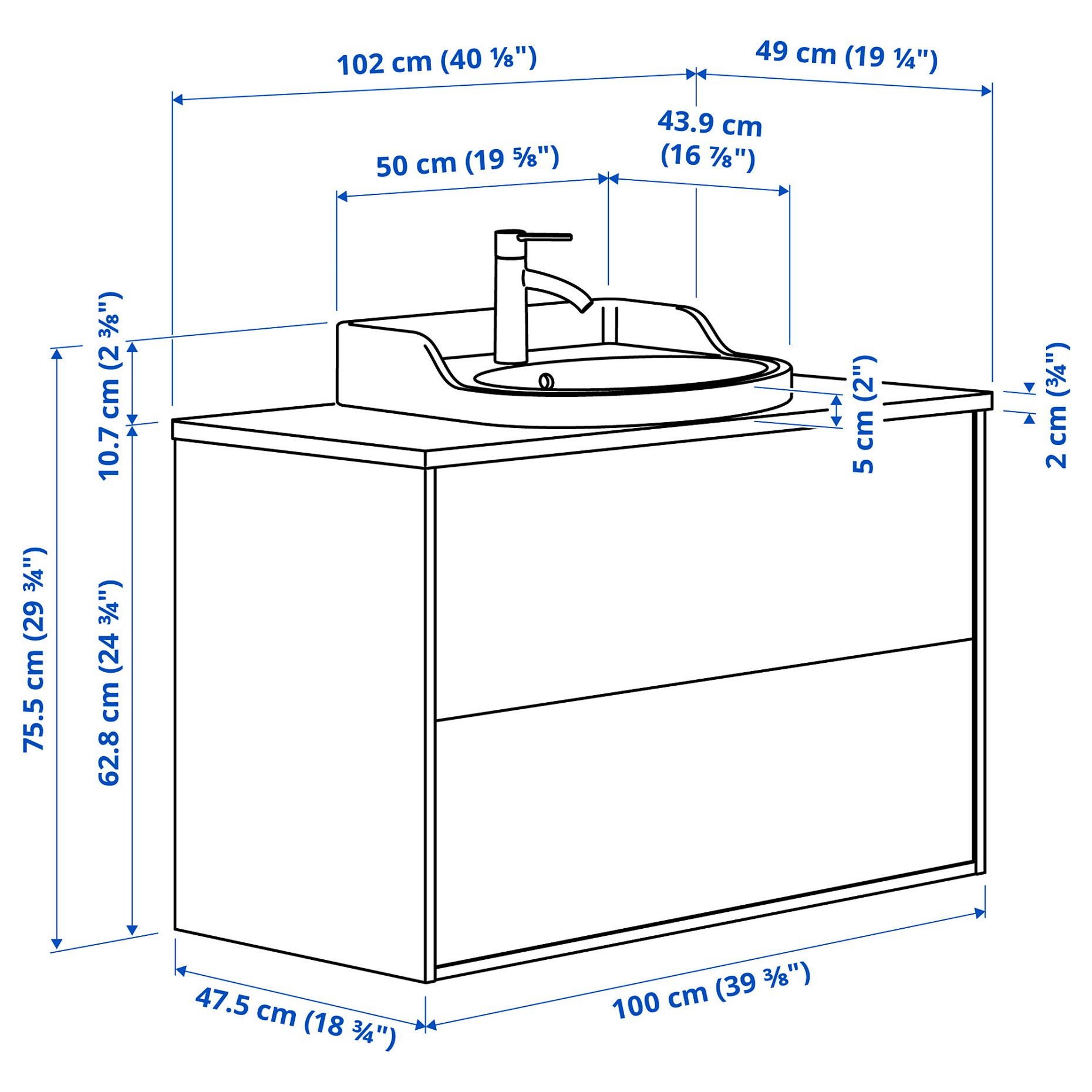 TANNFORSEN/RUTSJON, wash-stand with drawers/wash-basin/tap, 102x49x76 cm, 295.215.61