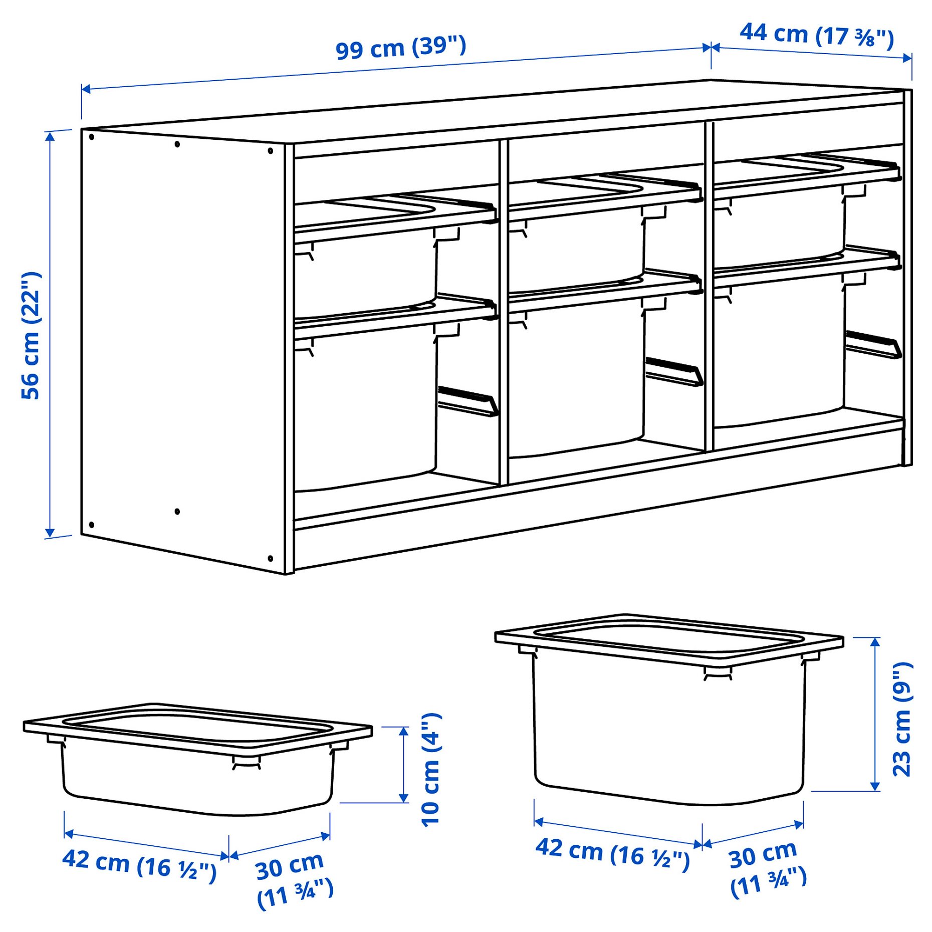 TROFAST, storage combination with boxes, 99x44x56 cm, 295.744.65