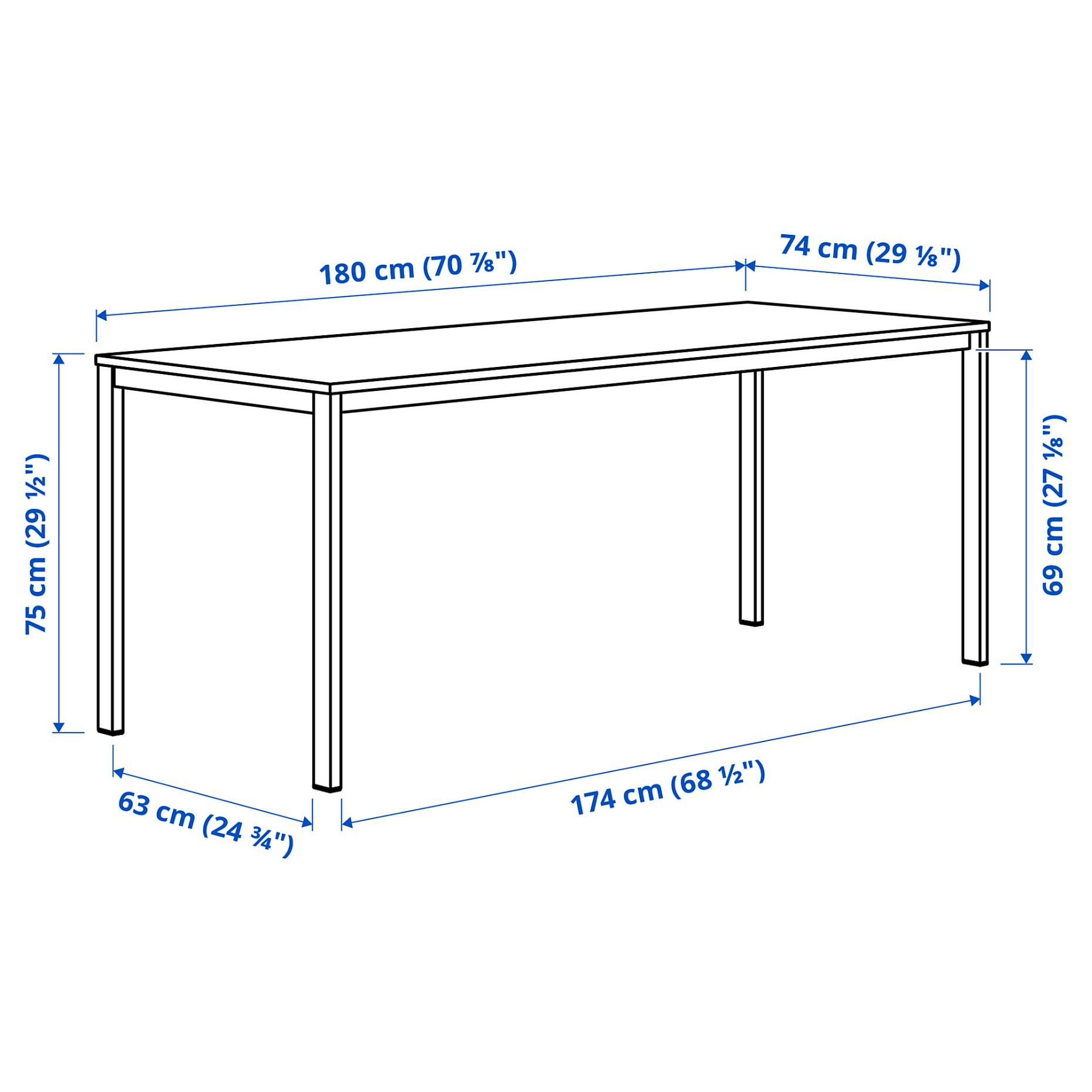 VIHALS, table and 6 chairs, 180x74 cm, 295.899.47