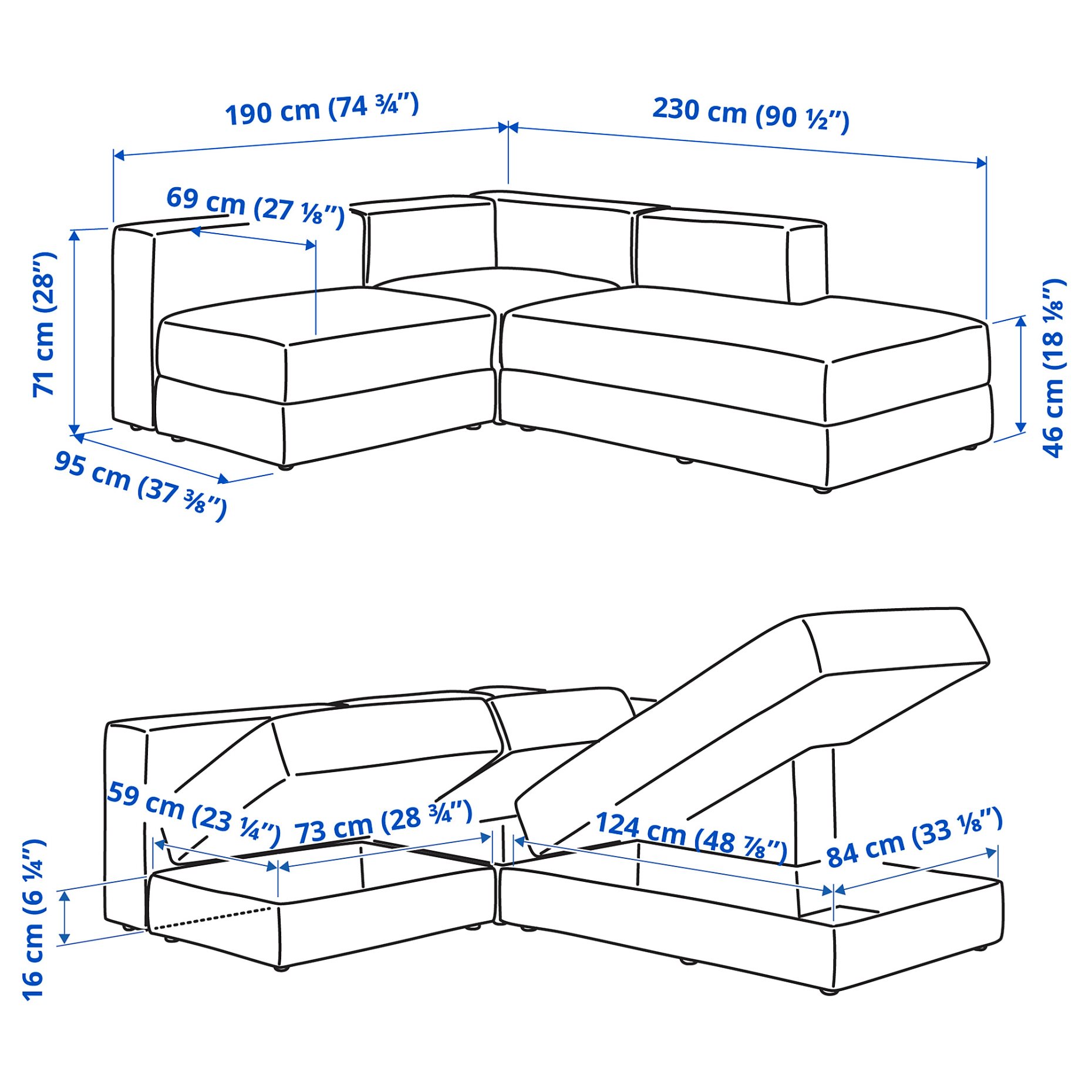 JÄTTEBO, modular corner sofa 2,5-seat with chaise longue/right, 296.082.10