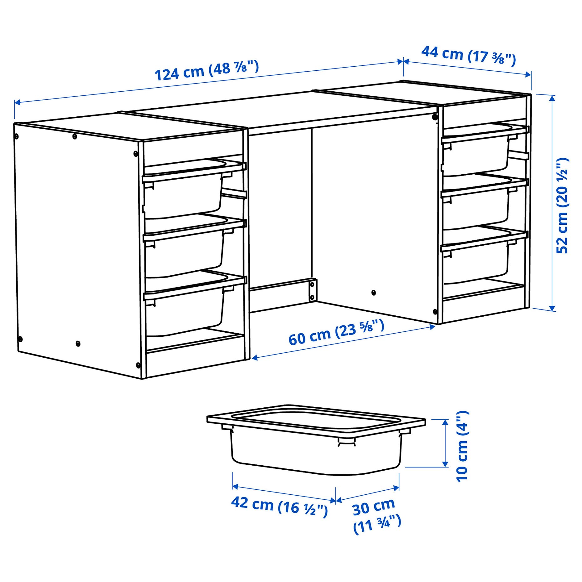 TROFAST, desk with storage boxes, 124x44x52 cm, 296.139.09