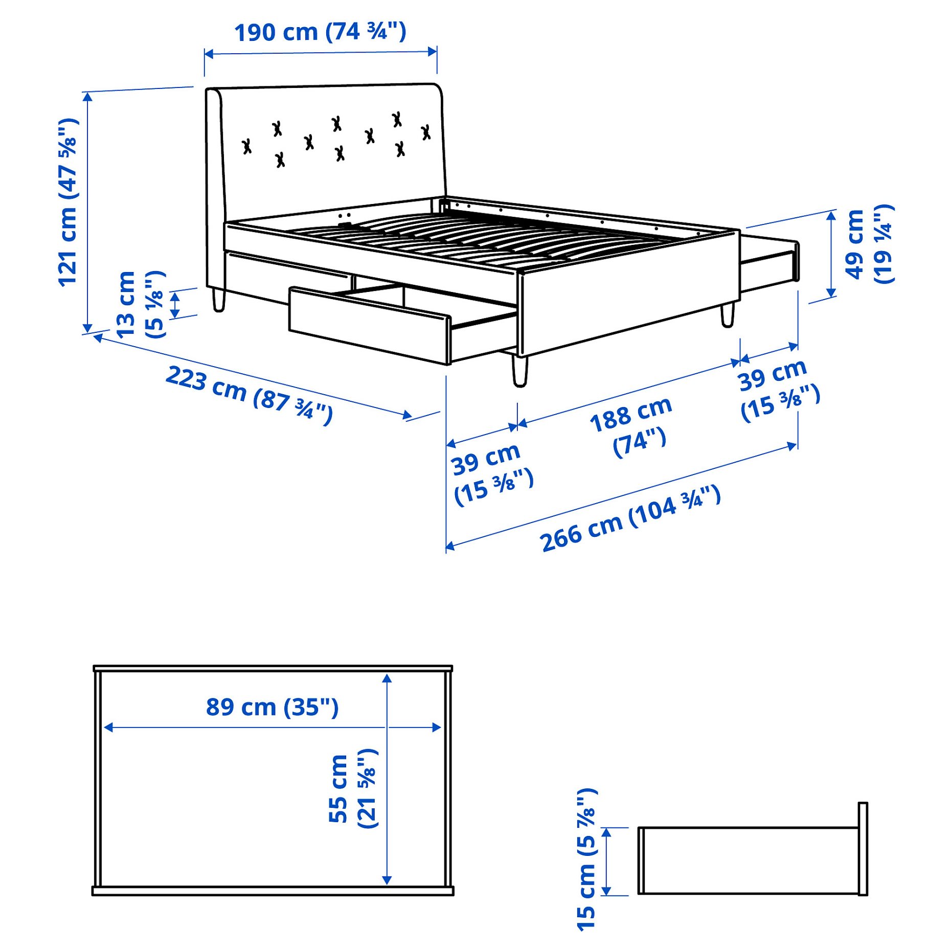 IDANÄS, κρεβάτι με επένδυση και αποθηκευτικό χώρο, 180x200 cm, 304.471.79