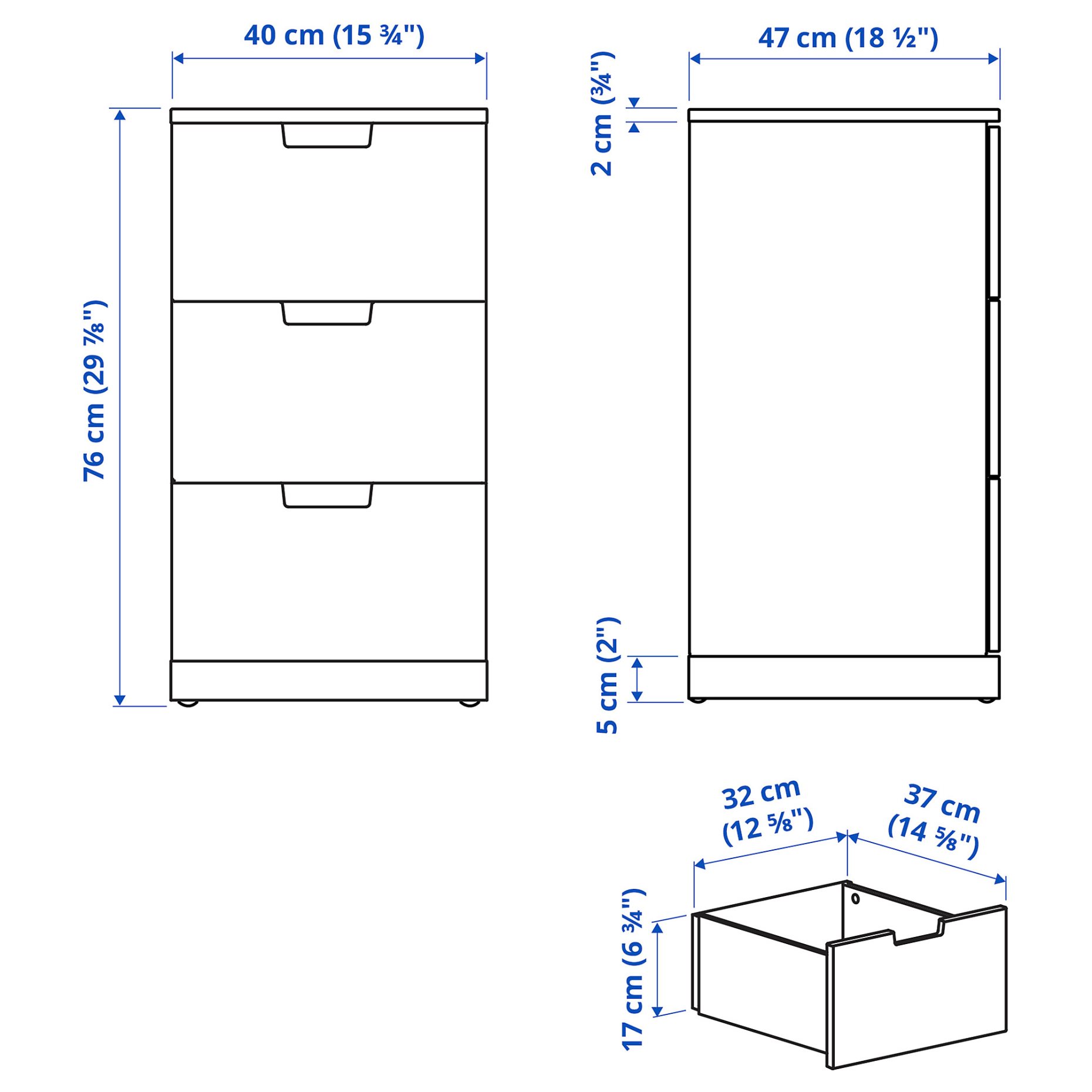 NORDLI, συρταριέρα με 3 συρτάρια, 40X76 cm, 392.398.35