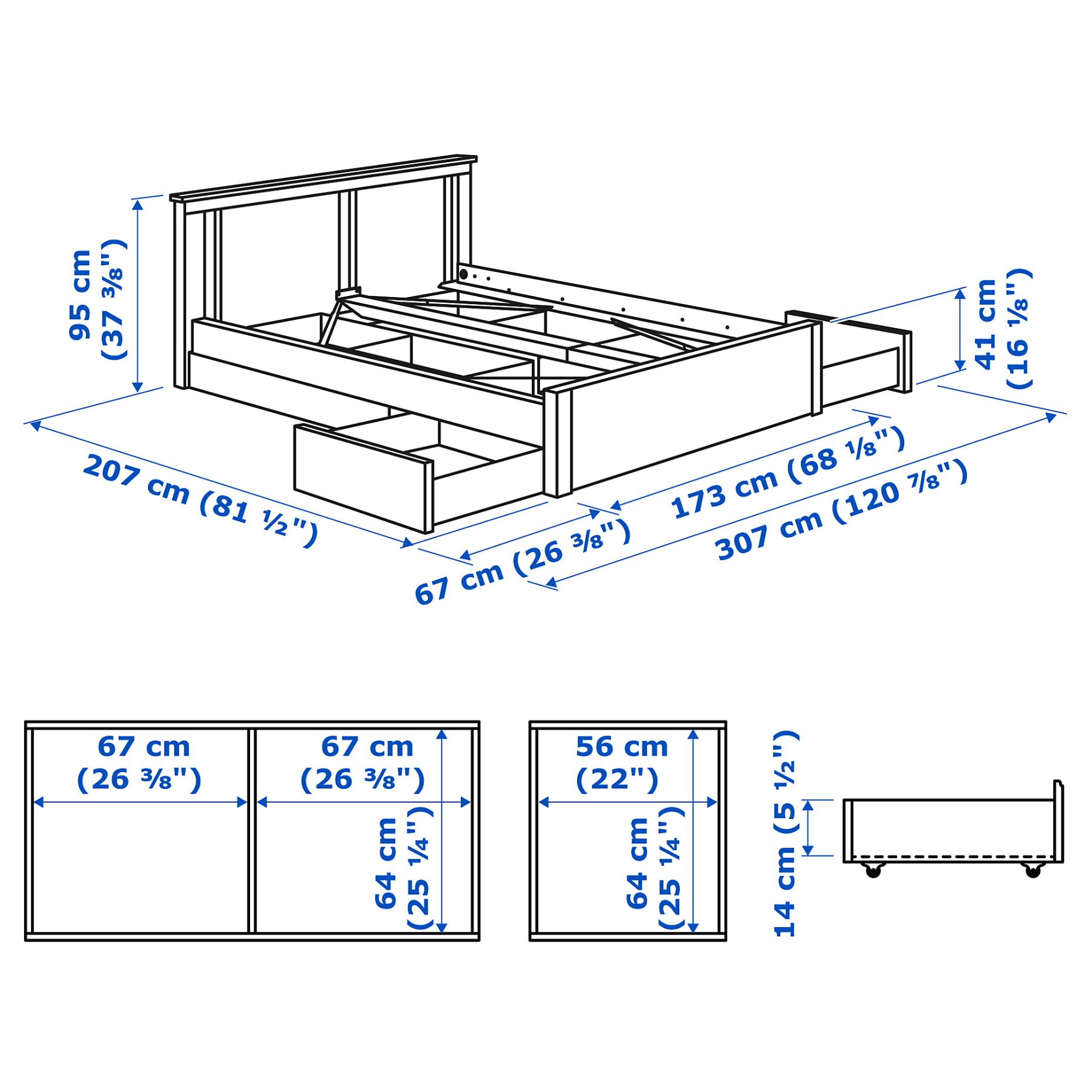 SONGESAND, bed frame with 4 storage boxes, 160X200 cm, 392.413.48