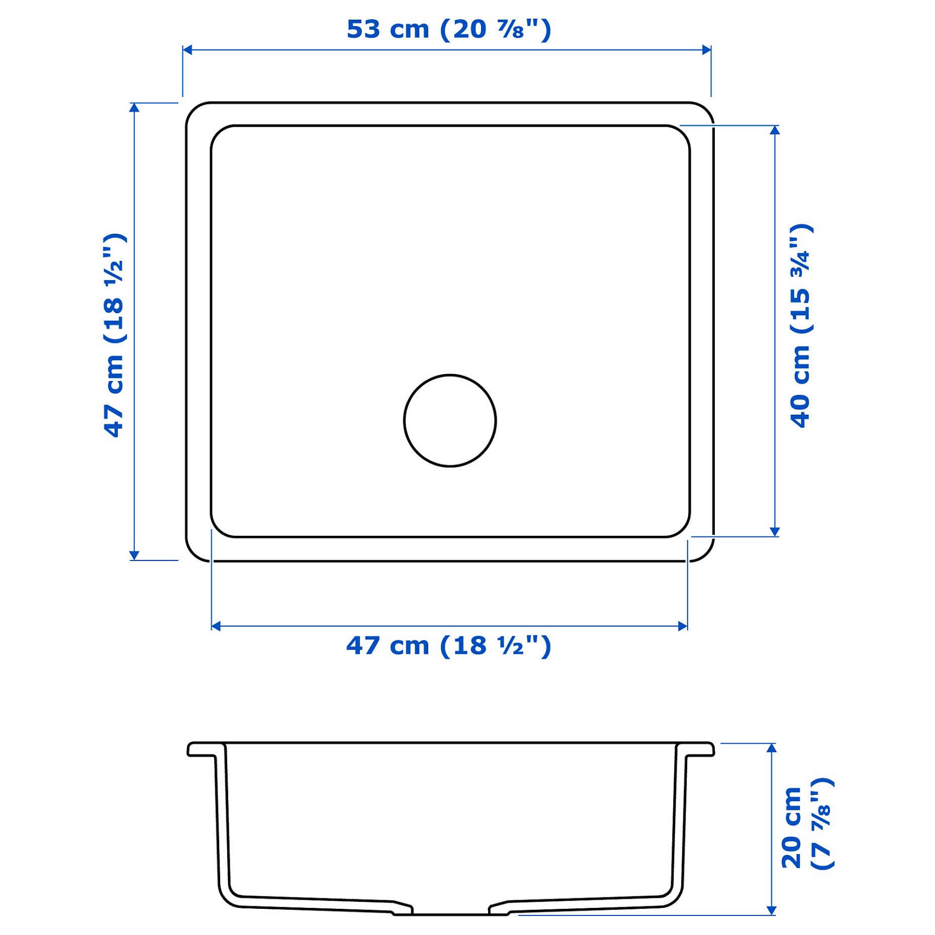 HAVSEN, inset sink 1 bowl, 53x47 cm, 392.537.13