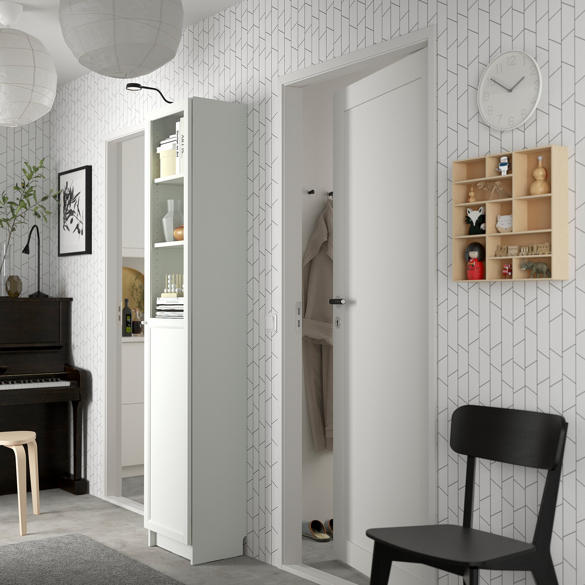 BILLY/OXBERG, bookcase combination with panel/glass doors, 40x30x202 cm, 392.874.21