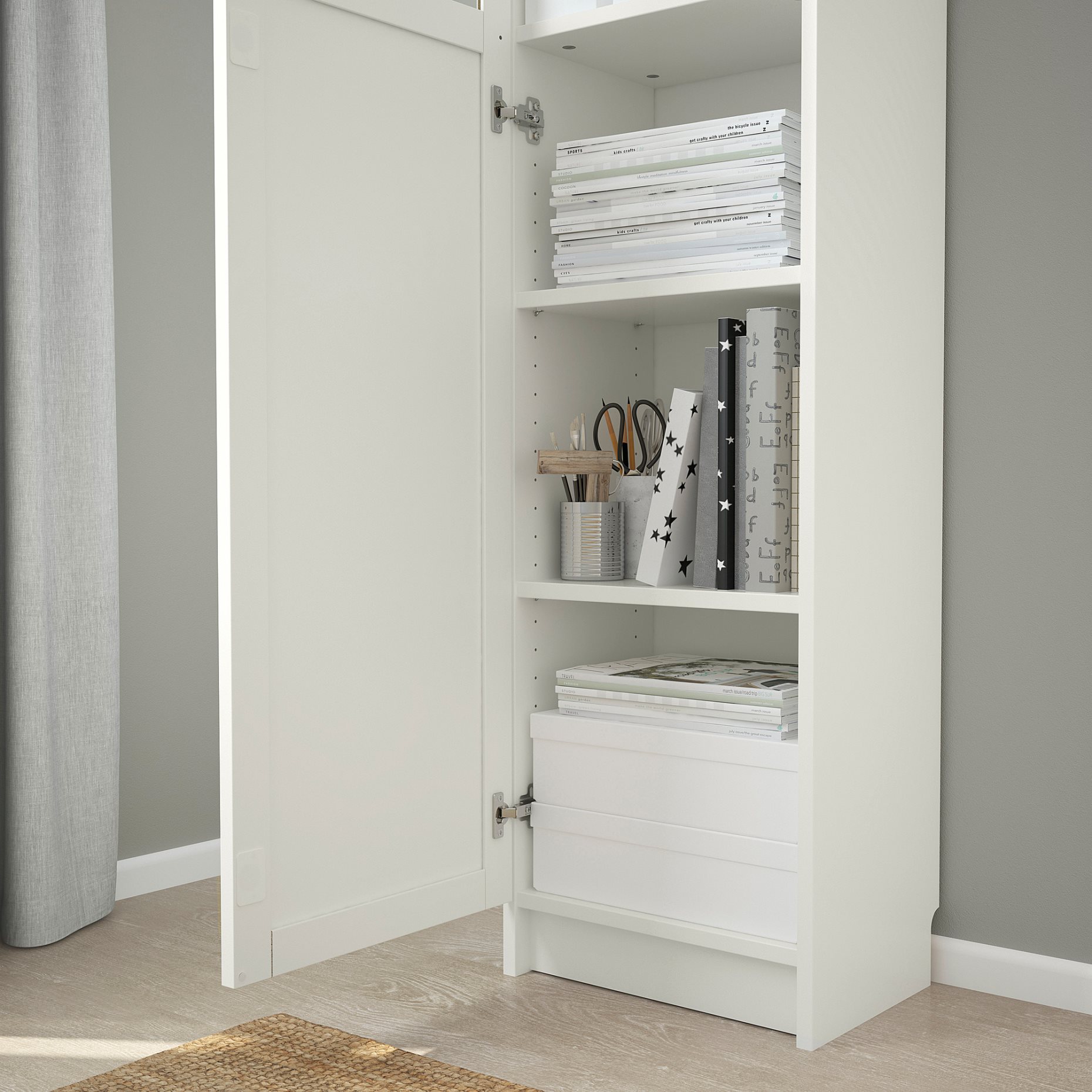 BILLY/OXBERG, bookcase combination with panel/glass doors, 40x30x202 cm, 392.874.21