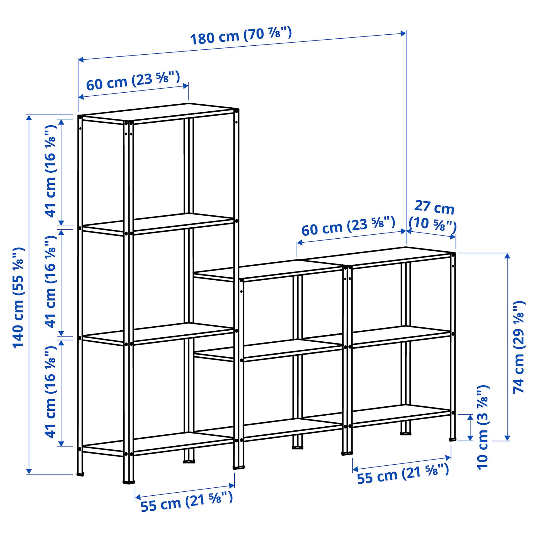 HYLLIS, shelving unit in/outdoor, 180x27x74-140 cm, 393.180.31