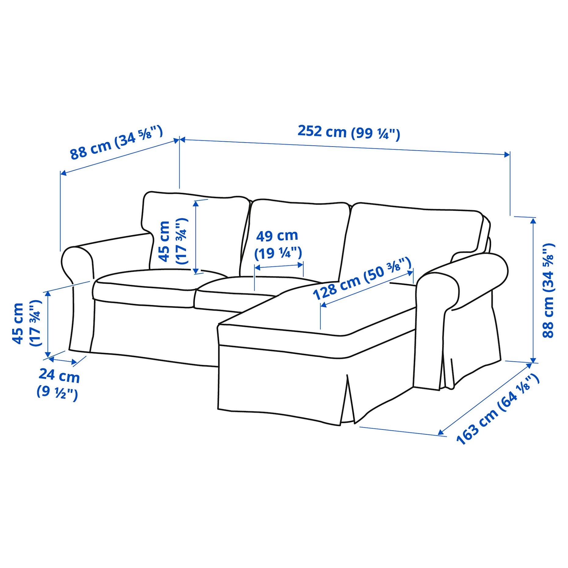 EKTORP, 3-seat sofa with chaise longue, 393.200.67