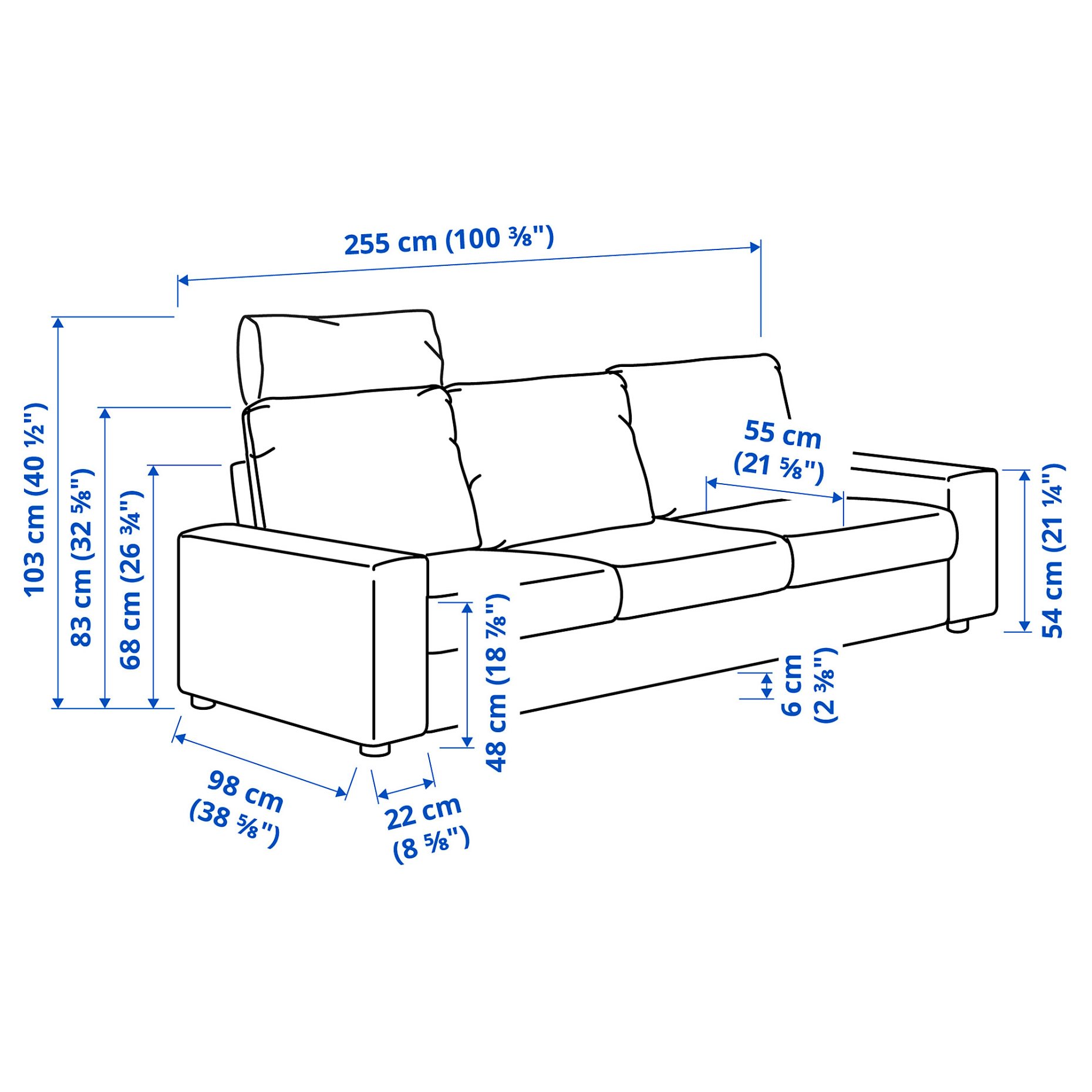 VIMLE, τριθέσιος καναπές με κεφαλάρι με πλατιά μπράτσα, 394.013.27