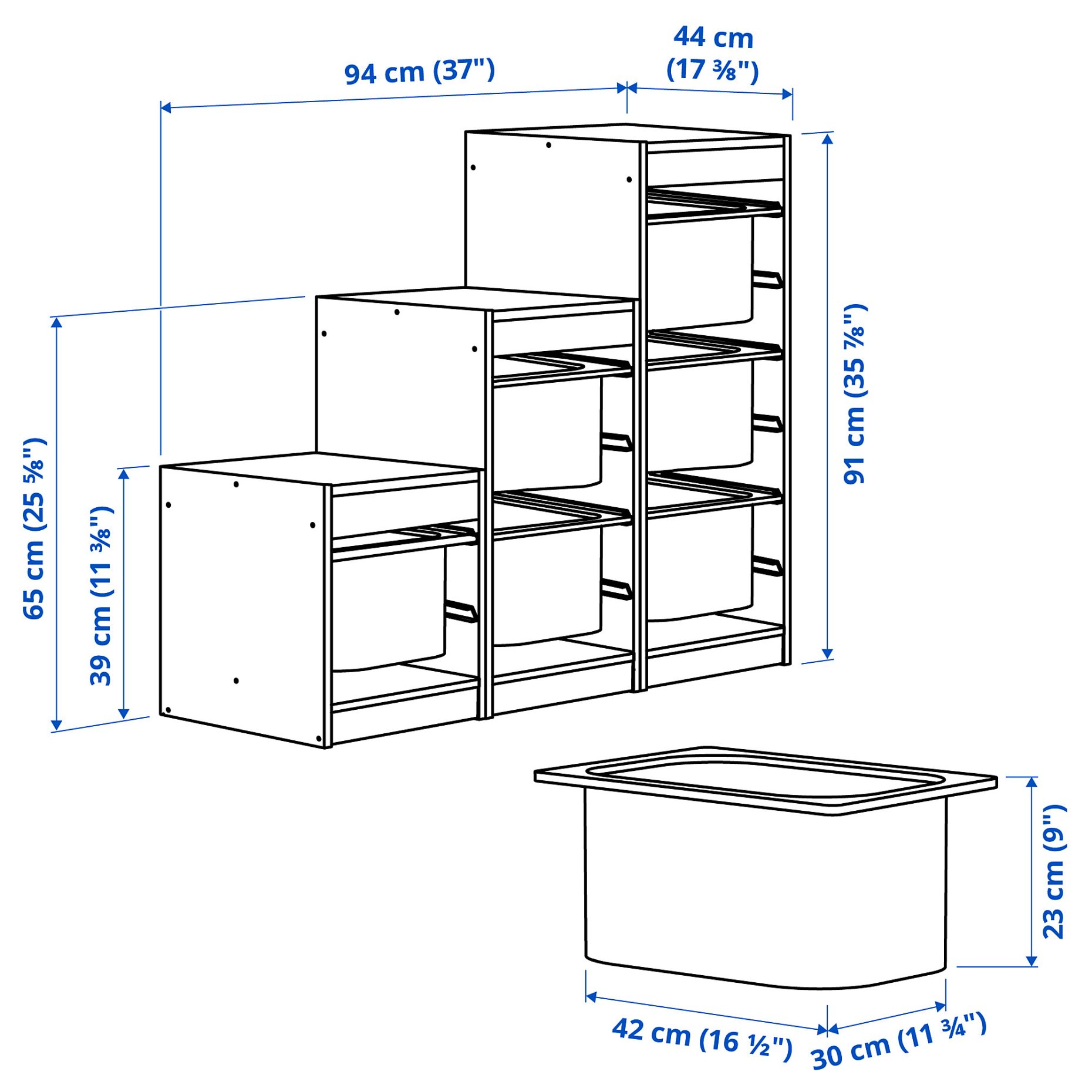 TROFAST, storage combination with boxes, 94x44x91 cm, 394.779.73
