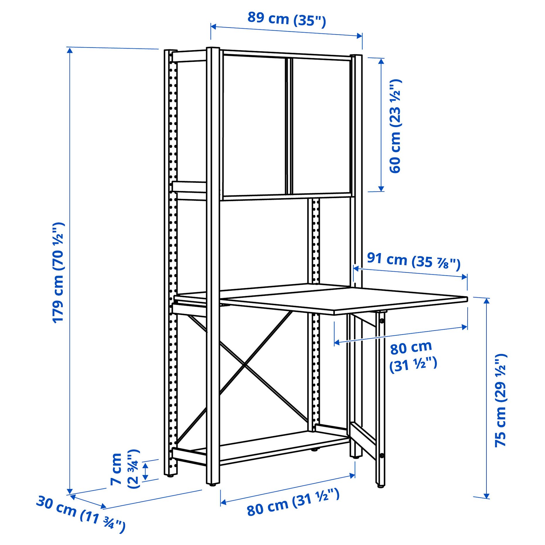 IVAR, 1 μονάδα/πτυσσόμενο τραπέζι/ντουλάπι με συρόμενη πόρτα, 89x30x179 cm, 394.849.16