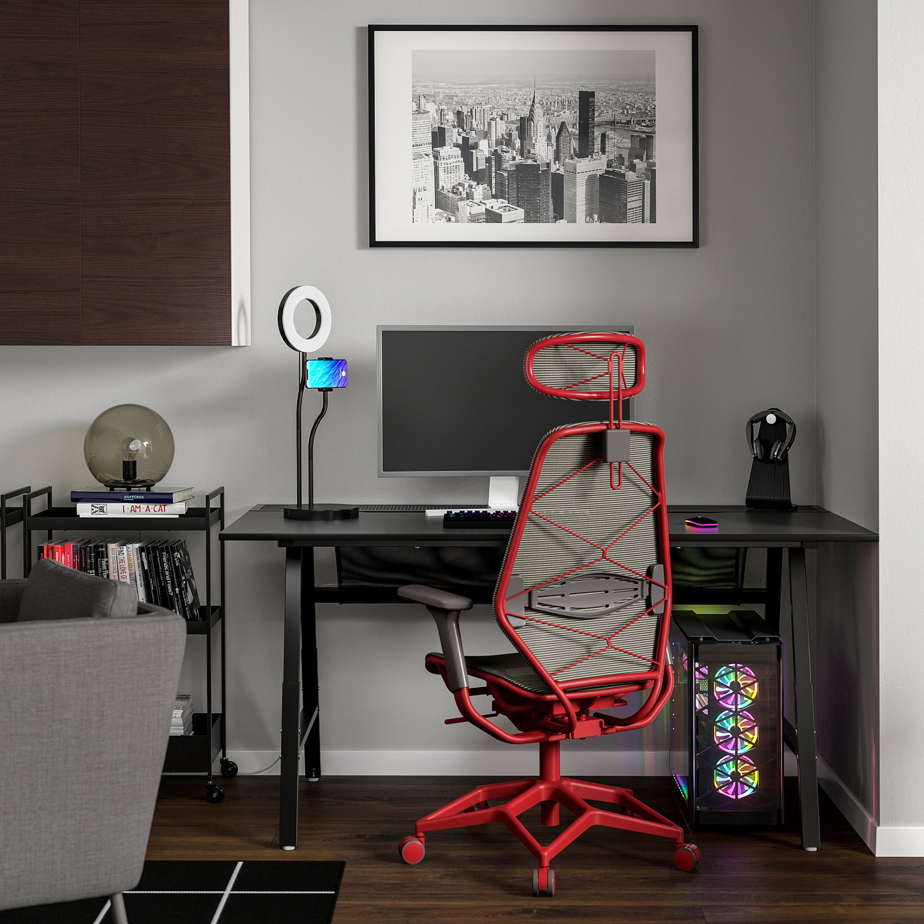 UTESPELARE/STYRSPEL, gaming desk and chair, 394.910.35