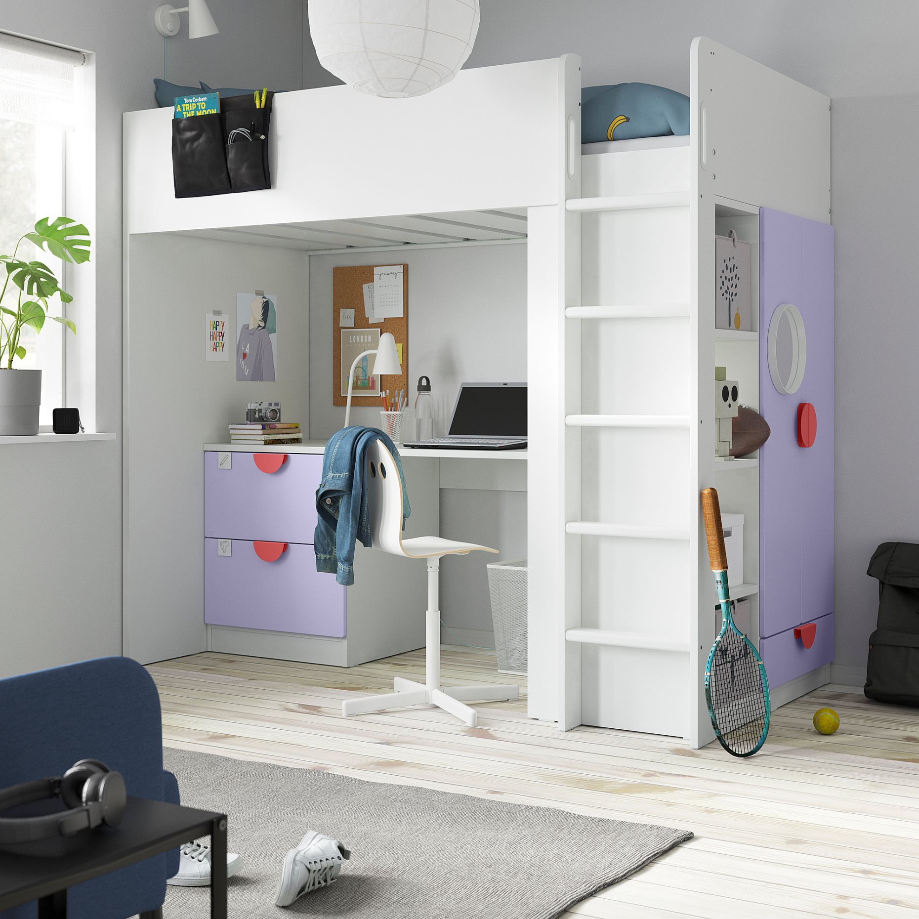 SMÅSTAD, loft bed with desk with 3 drawers, 90x200 cm, 395.420.25