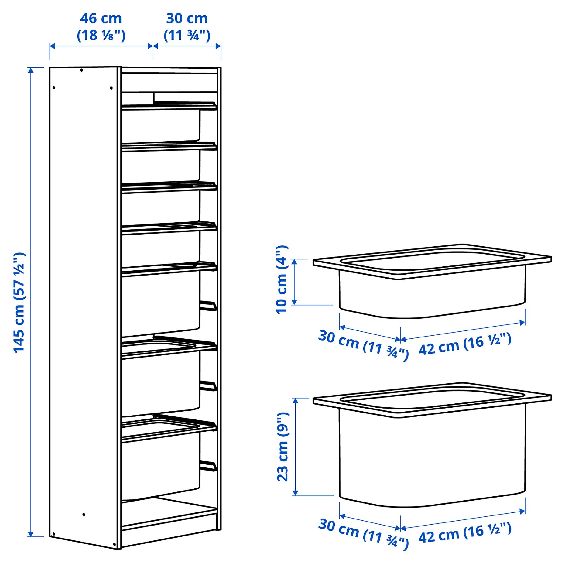 TROFAST, storage combination with boxes, 46x30x145 cm, 395.754.45