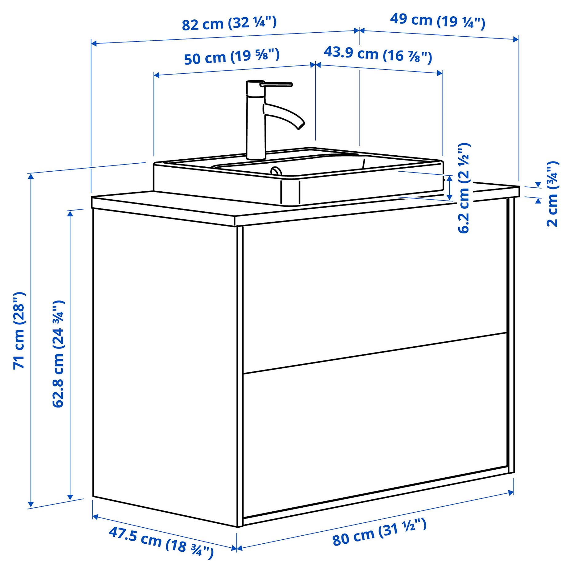 HAVBACK/ORRSJON, wash-stand with drawers/wash-basin/tap, 82x49x71 cm, 395.905.68
