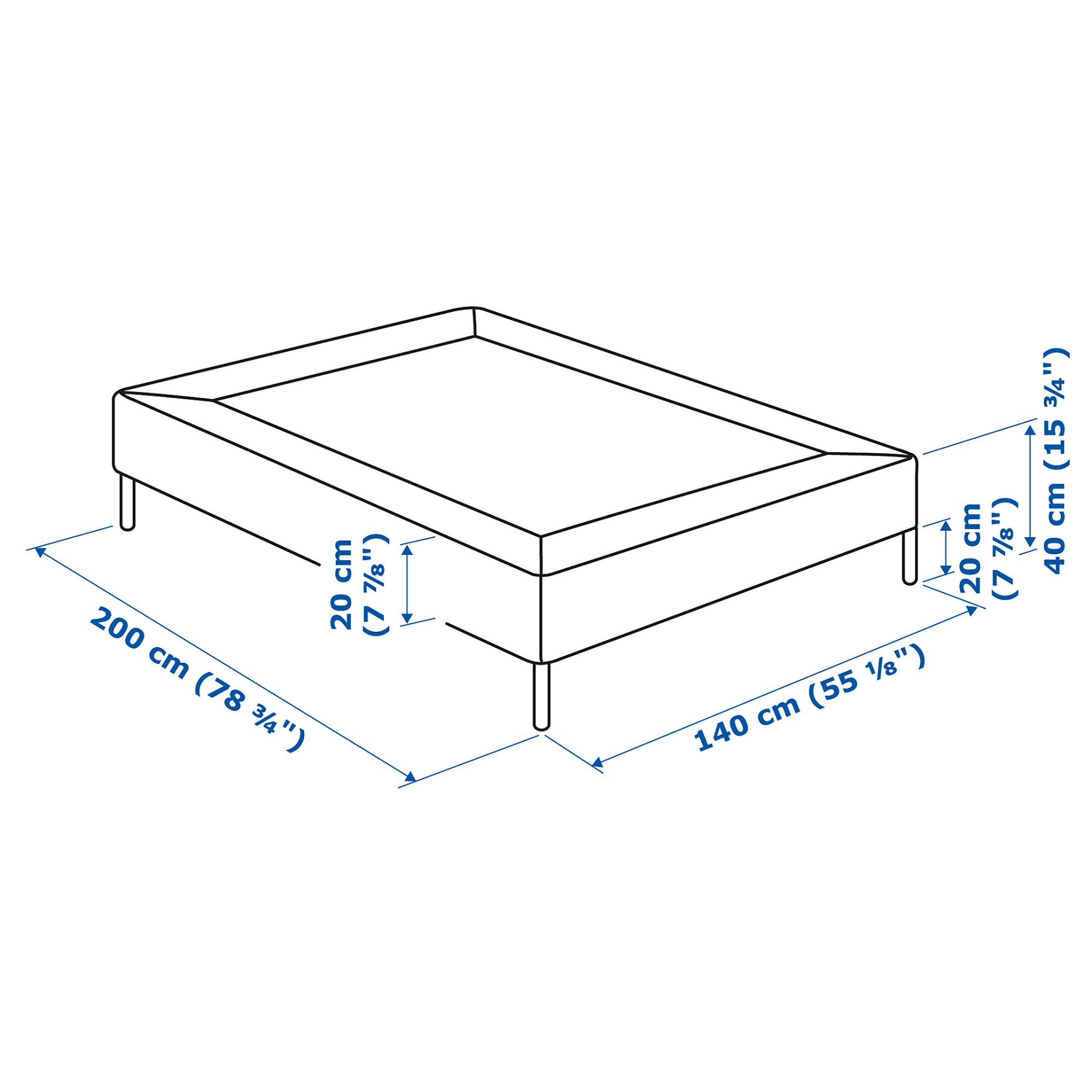 LYNGOR, slatted mattress base with legs, 140x200 cm, 396.082.38