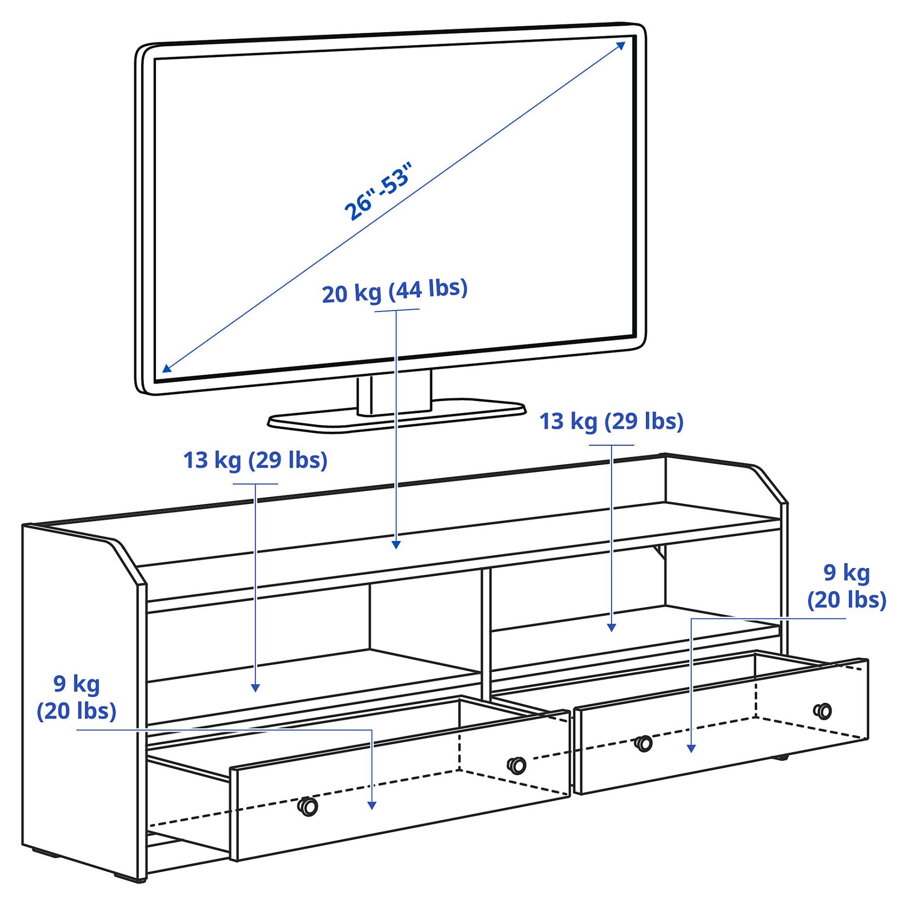 HAUGA, TV bench, 138x36x54 cm, 404.150.45