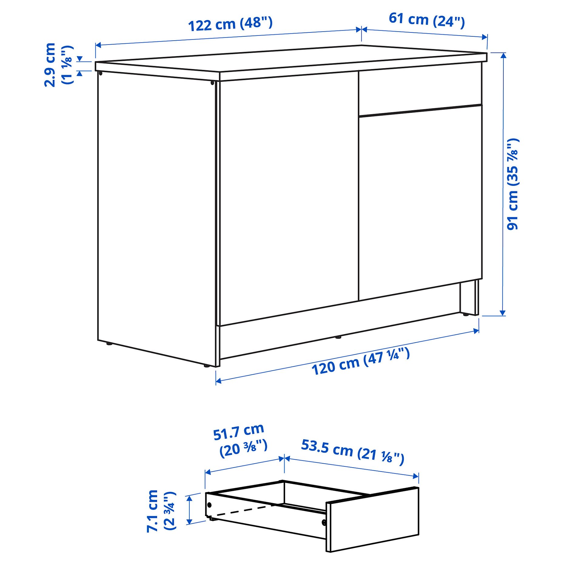 KNOXHULT, base cabinet with doors and drawer, 120 cm, 405.887.86