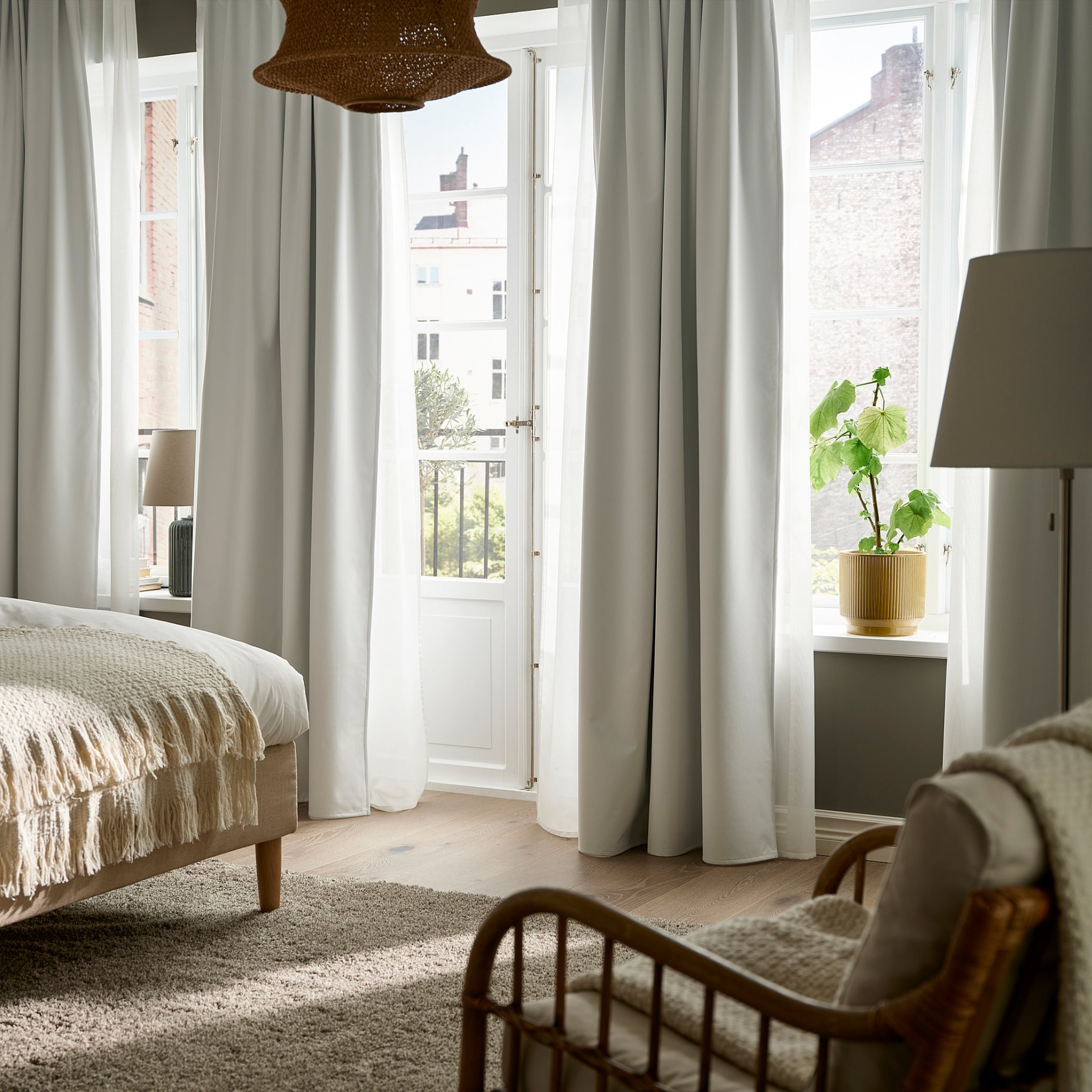 KORGMOTT, κουρτίνα με τρέσα/πλήρους συσκότισης, 2 τεμ. 145x300 cm, 405.971.49