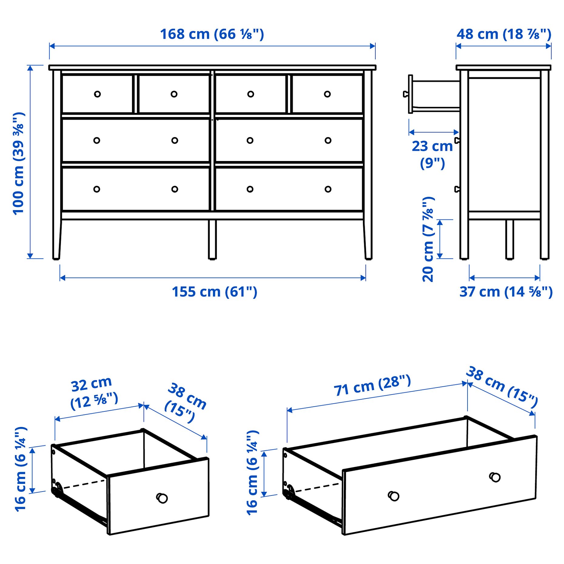 GULLABERG, chest of 8 drawers, 168x48x100 cm, 406.099.01
