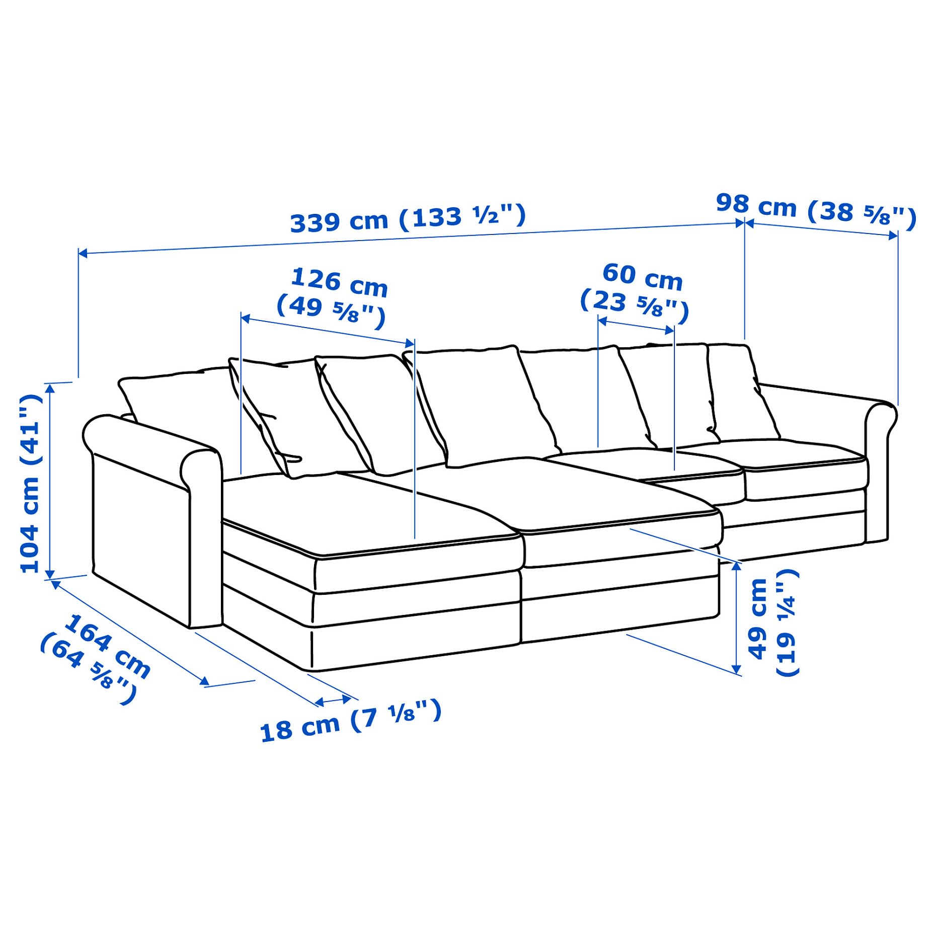 GRÖNLID, 4θέσιος καναπές με 2 σεζλόνγκ, 494.071.40