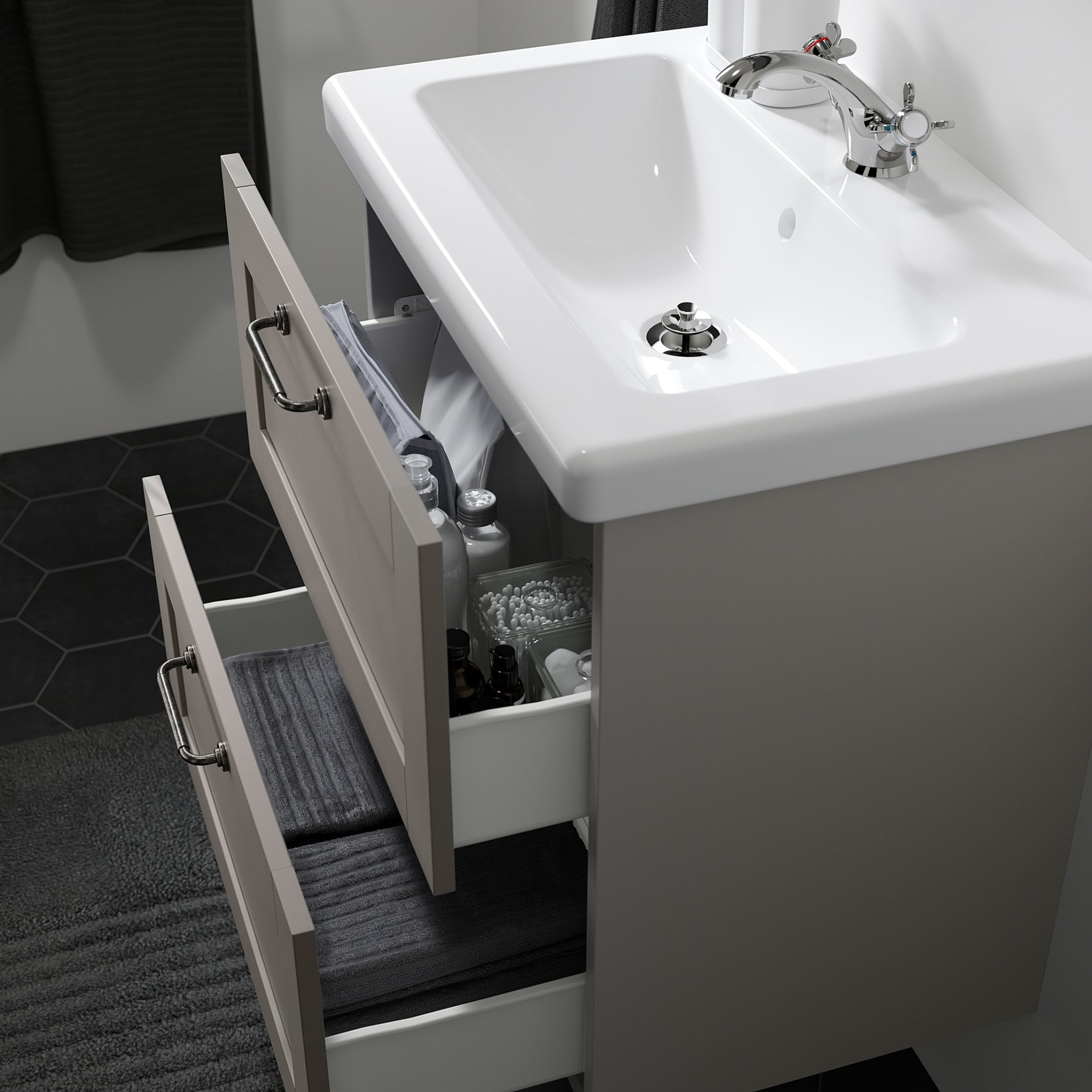 ENHET/TVALLEN, bathroom furniture set of 13, 64x43x65 cm, 494.799.81