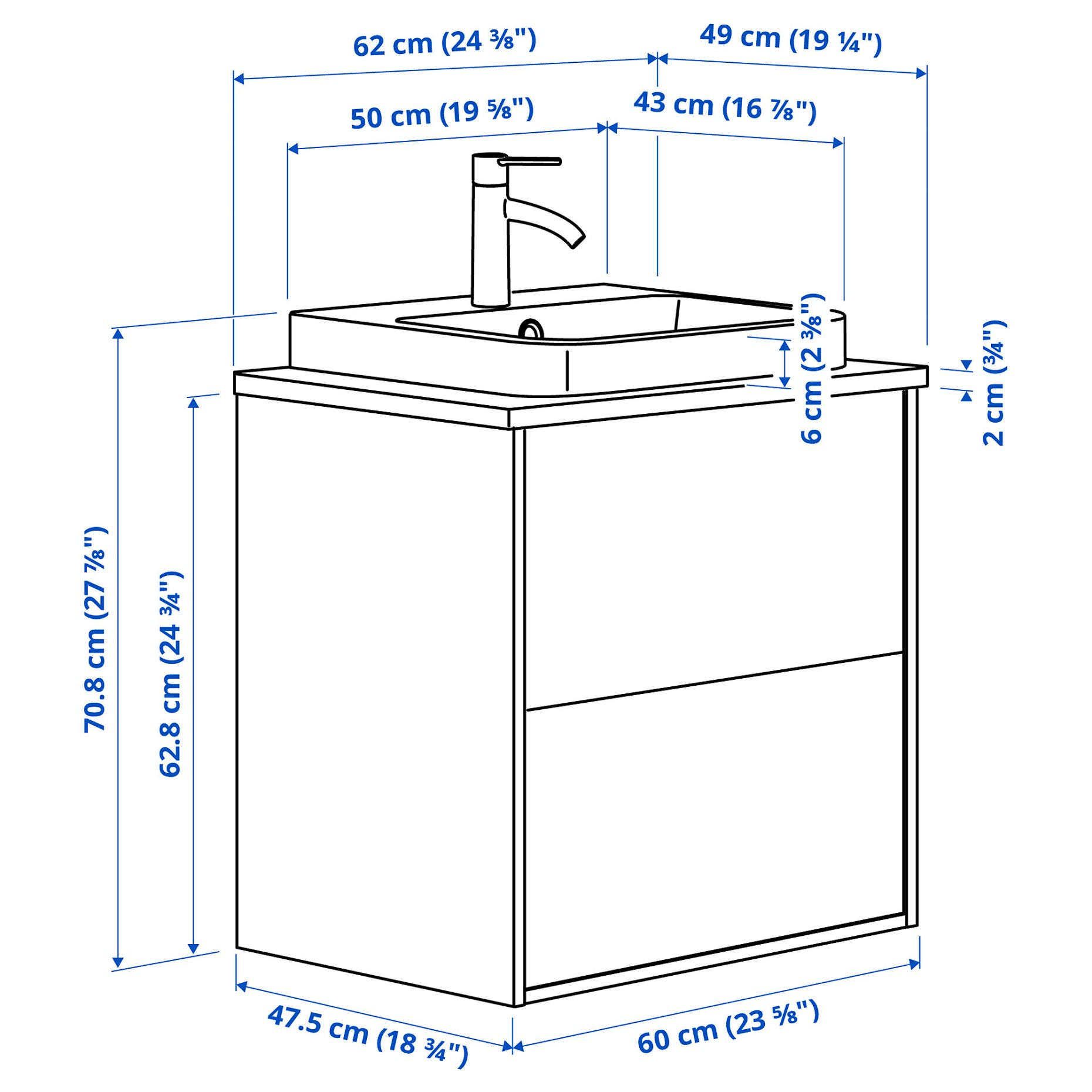 ANGSJON/BACKSJON, wash-stand with drawers/wash-basin/tap/high-gloss, 62x49x71 cm, 495.214.71