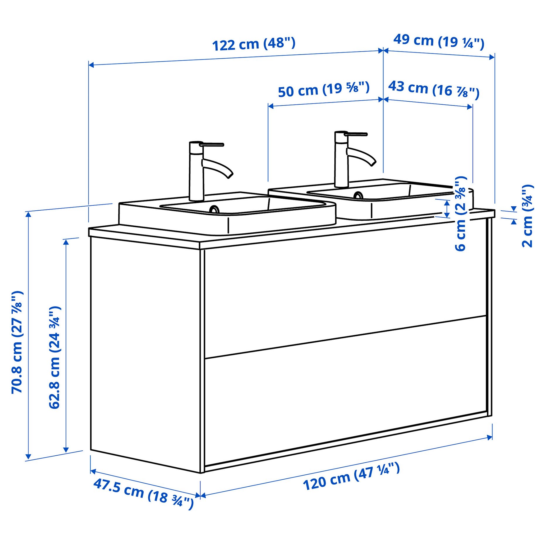 ANGSJON/BACKSJON, wash-stand with drawers/wash-basin/taps/high-gloss, 122x49x71 cm, 495.216.21