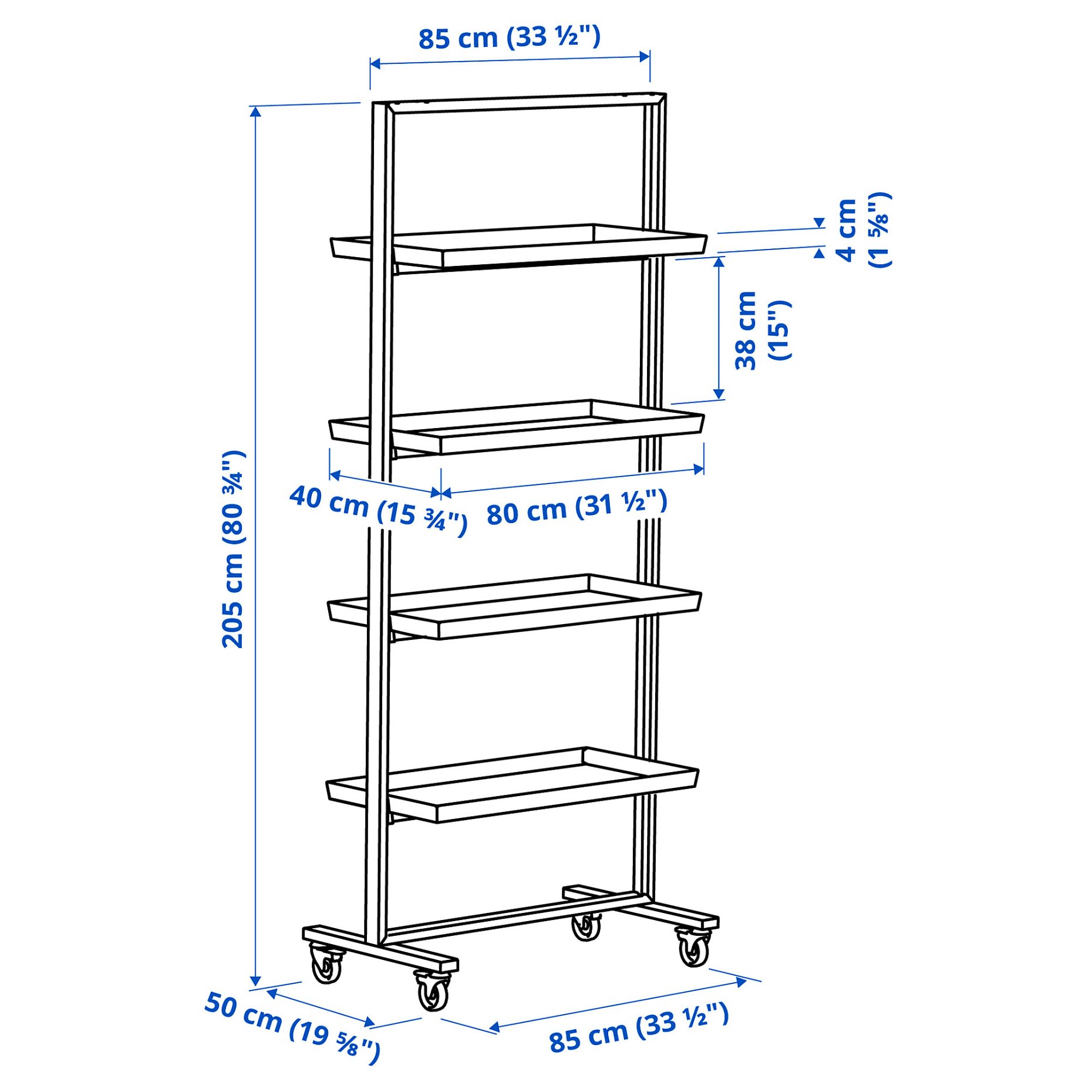 MITTZON, frame with castors/display shelf, 85x205 cm, 495.361.75