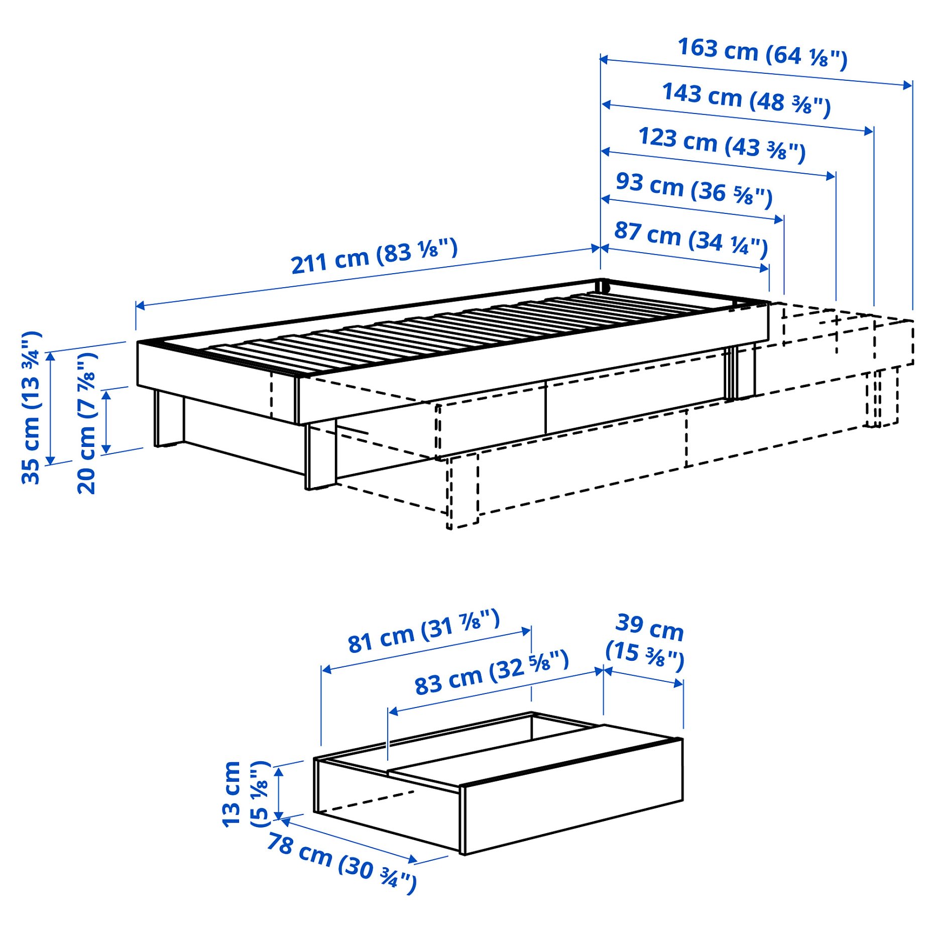GLAMBERGET, bed frame with storage and mattress, 90x200 cm, 495.684.73