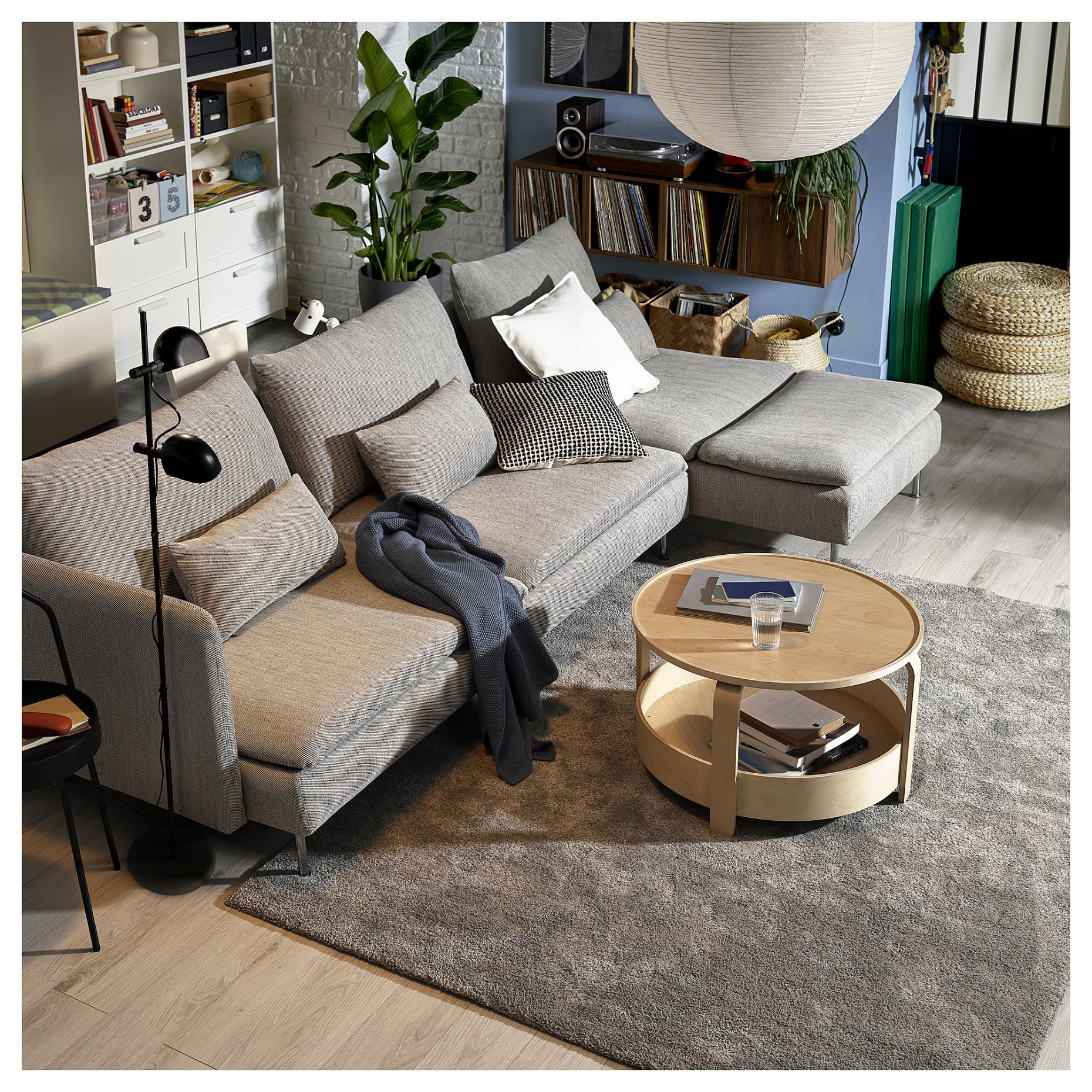 SÖDERHAMN, 4-seat sofa-bed with chaise longue and open end, 496.164.26
