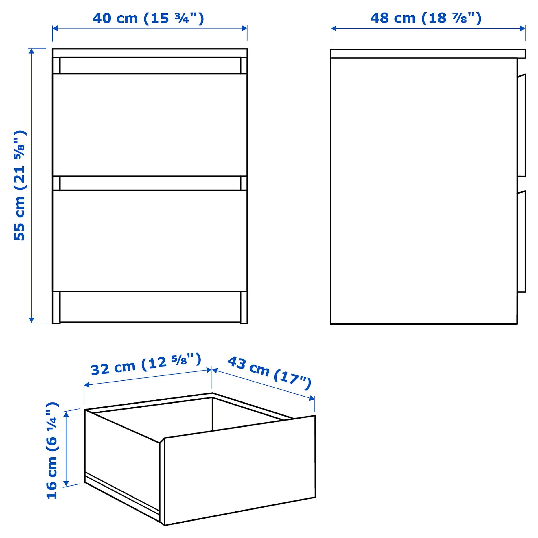 MALM, συρταριέρα με 2 συρτάρια/γυαλιστερό, 40x55 cm, 503.365.52