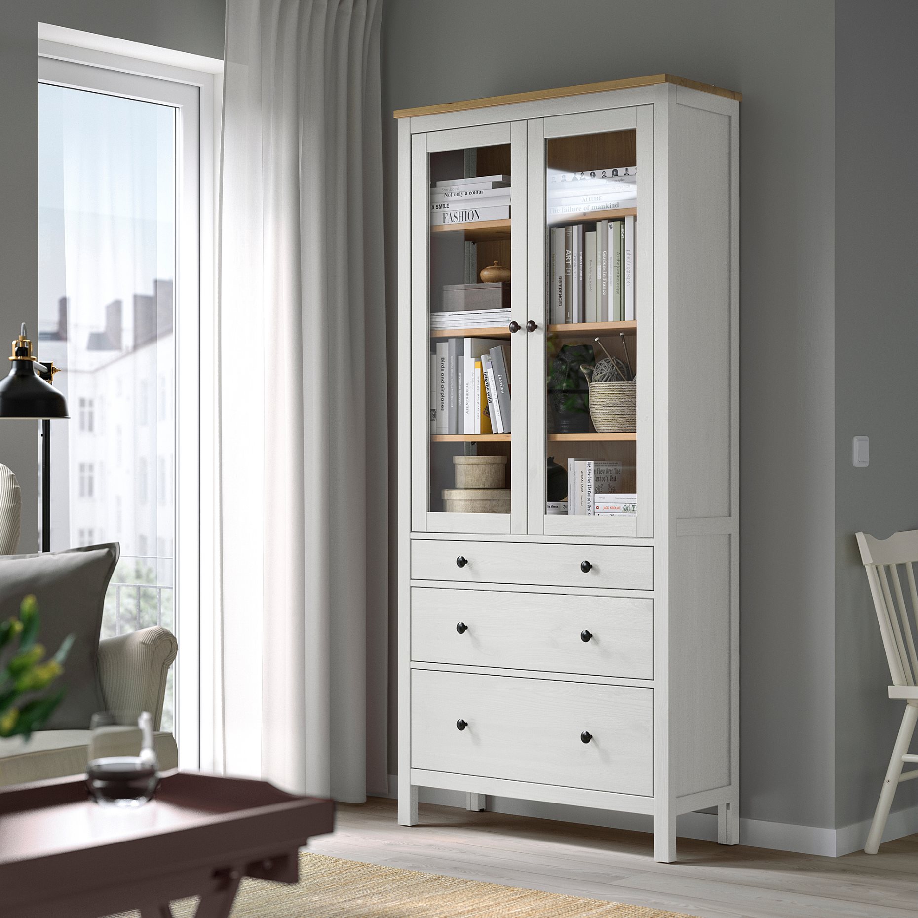HEMNES, ντουλάπι 3 συρτάρια, γυάλινη πόρτα, 504.135.07