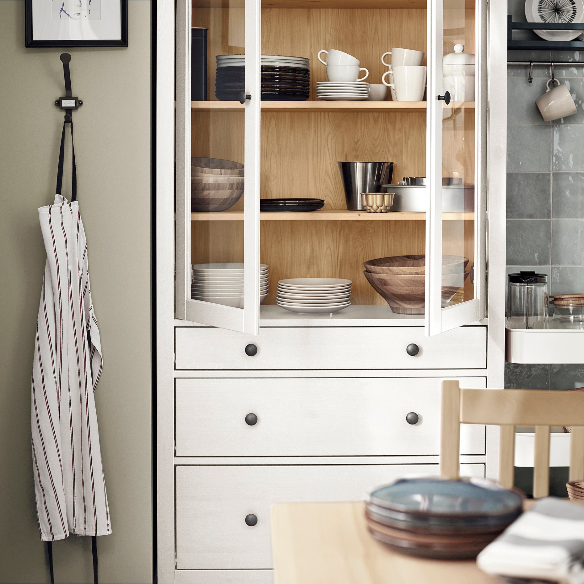 HEMNES, ντουλάπι 3 συρτάρια, γυάλινη πόρτα, 504.135.07