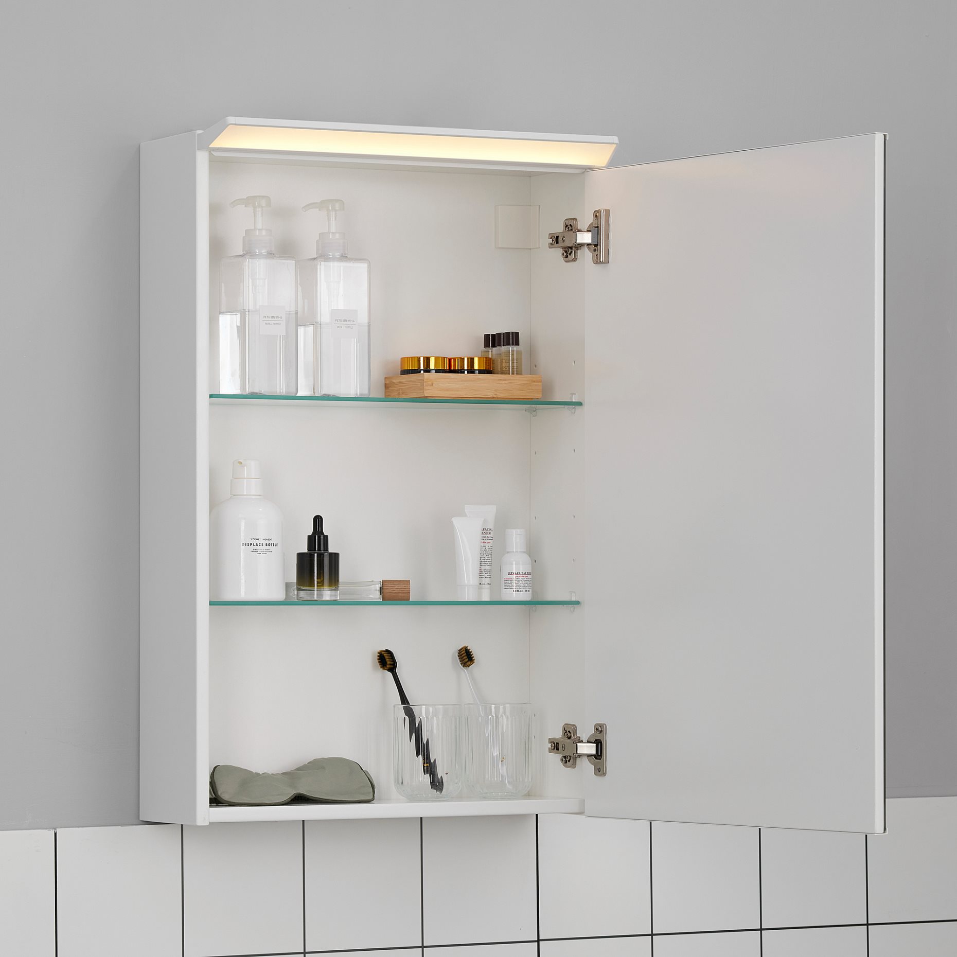 TREASJON, ντουλάπι καθρέφτη με πόρτα/ενσωματωμένο φωτισμό, 50x17x75 cm, 505.644.45