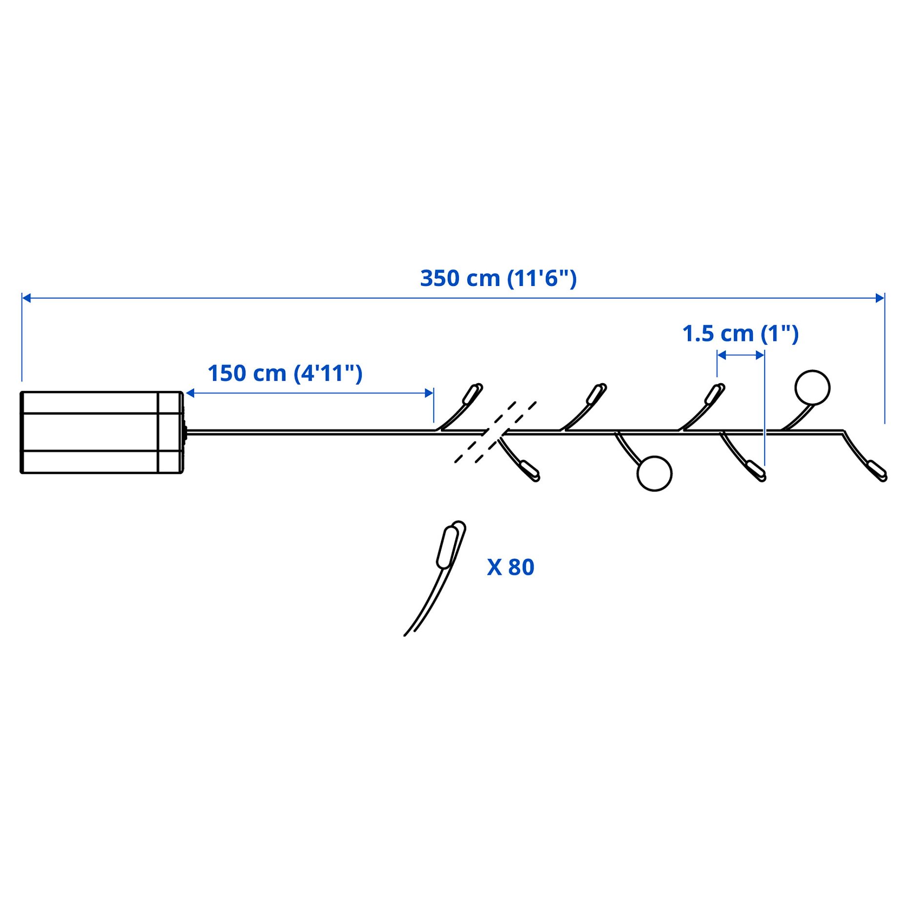 STRÅLA, γιρλάντα με ενσωματωμένο φωτισμό LED/80 λαμπτήρες/λειτουργία με μπαταρία, βούλες, 505.908.21