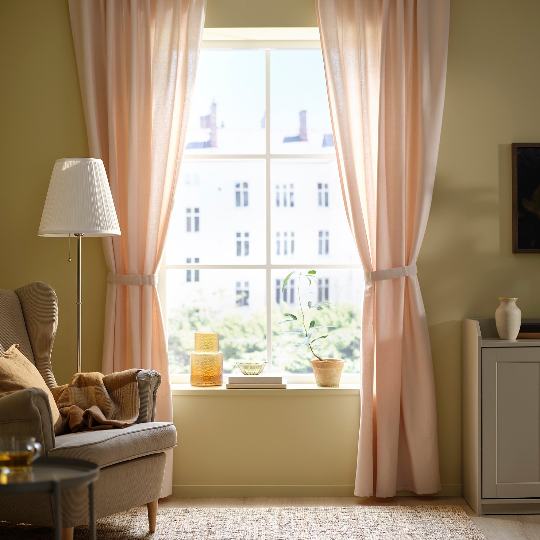 LENDA, curtains with tie-backs and heading tape/1 pair, 140x300 cm, 506.149.40